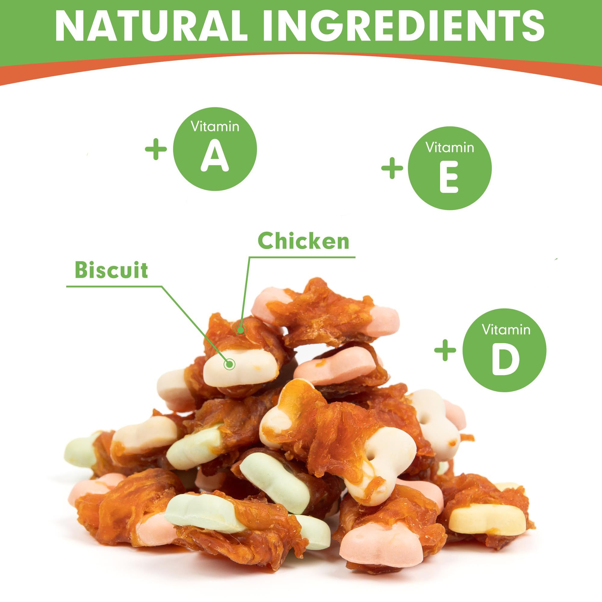 MON2SUN Dog Treats, Mini Chicken Wrapped Biscuits with Added Vitamins, Healthy Training Snacks for Small Medium and Large Dogs,