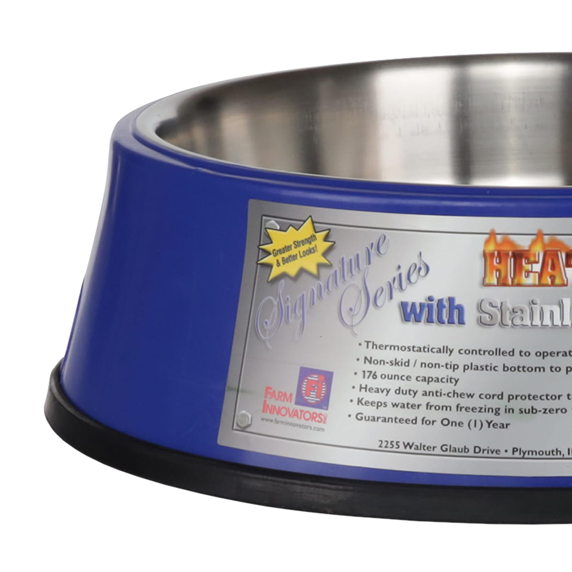 Farm Innovators Signature Series 60 Watt 5.5 Quart Electric Heated Pet Water Bowl With Stainless Steel Insert And Thermostatic C