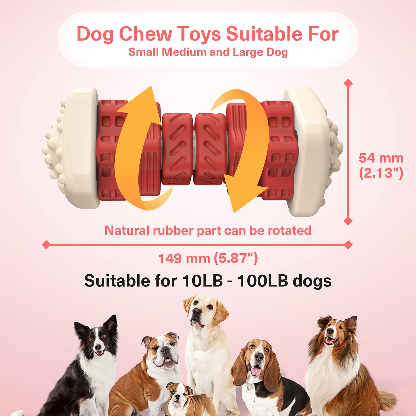 Pceotllar Dog Toys For Aggressive Chewers, Indestructible Dog Chew Toys, Safe Rubber, For Large Medium Small Dogs - Red -M