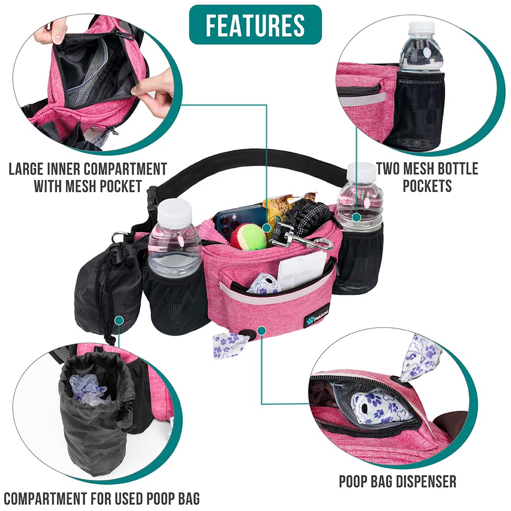 PetAmi Dog Fanny Pack, Treat Pouch for Dog Walking, Training, Built in Poop Bag Dispenser, Water Bottle Holder, Collapsible Bowl