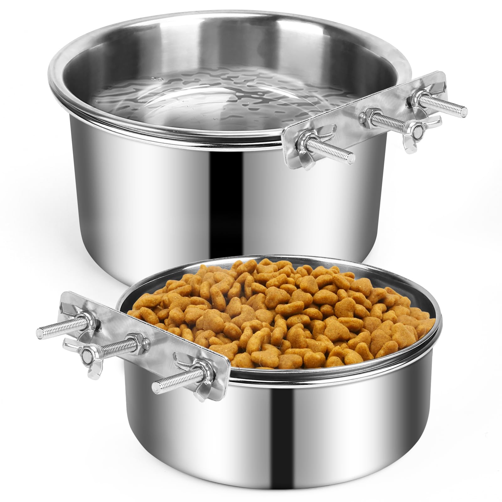 YECERCAN Dog Crate Water Bowl No Spill 40oz & 60oz, 2 Pack Stainless Steel Large Dog Water Bowls for Cage, Crate, Kennel - Hangi