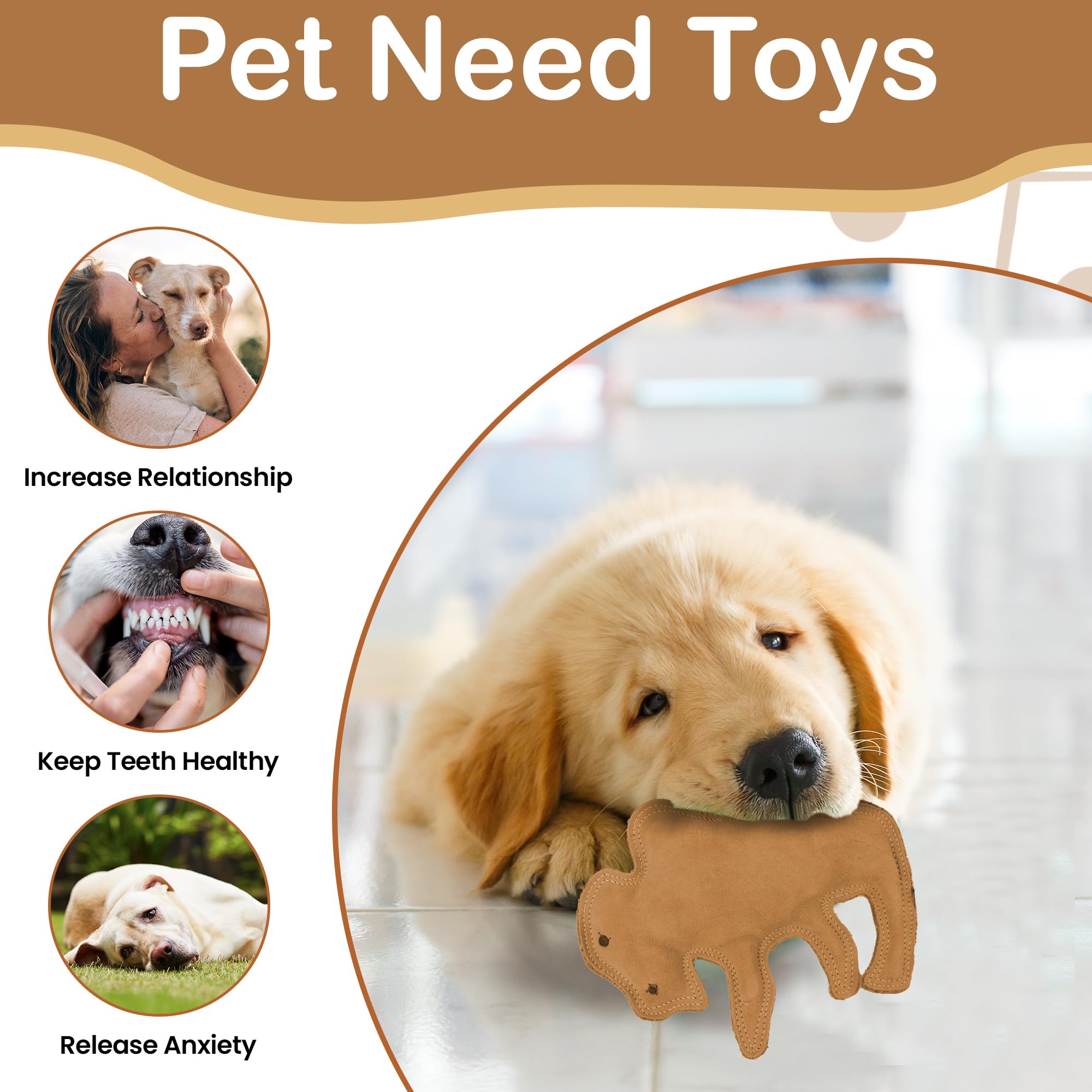 Spot Dura-Fused Leather Buffalo - Durable Squeaky Dog Toy With Real Leather & Jute Fabric, For Moderate To Aggressive Chewers, Interactive Play For Dogs & Puppies, 11.5In