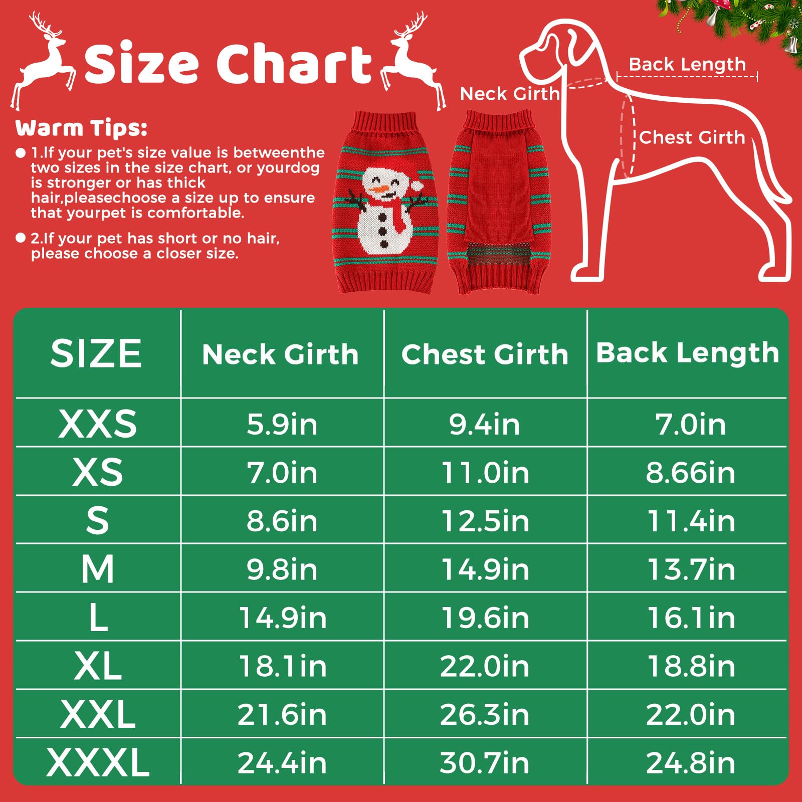 Christmas Sweaters For Small, Medium & Large Dogs - Soft, Warm Dog Clothes For Outdoors, Turtleneck, Double Knitting Collar, Sno