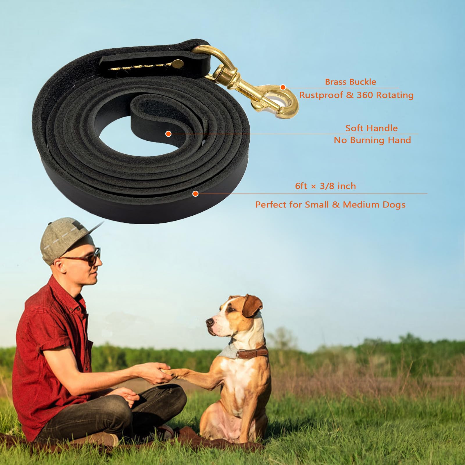 Guiding Star Leather Dog Leash 6Ft, Dog Leashes For Large Dogs Heavy Duty, Soft Handmade Leather Training Leash For Small & Medi