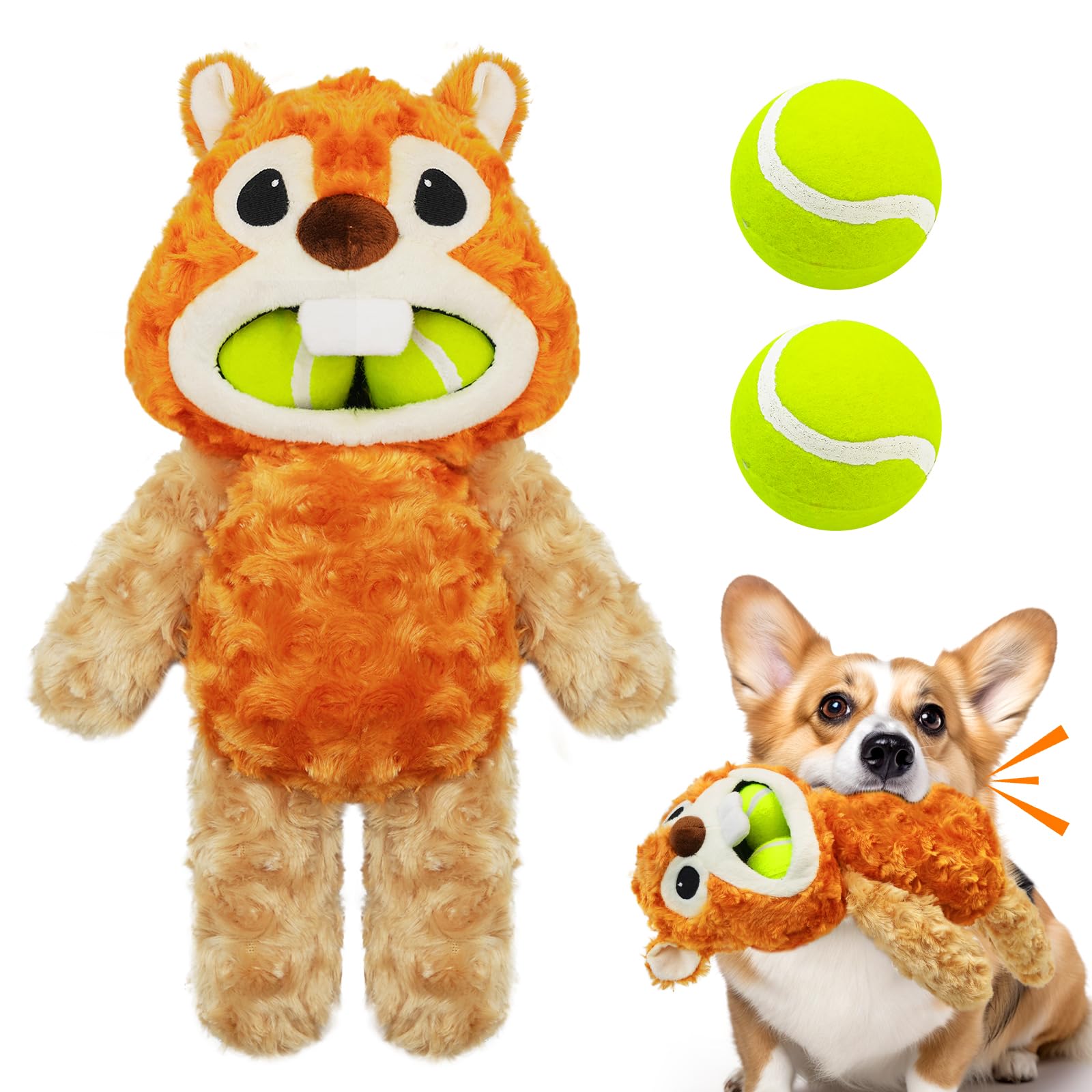 Lepawit Squeaky Dog Toys, Cute Groundhog Interactive Dog Toys With Two Balls For Small Medium And Large Dogs