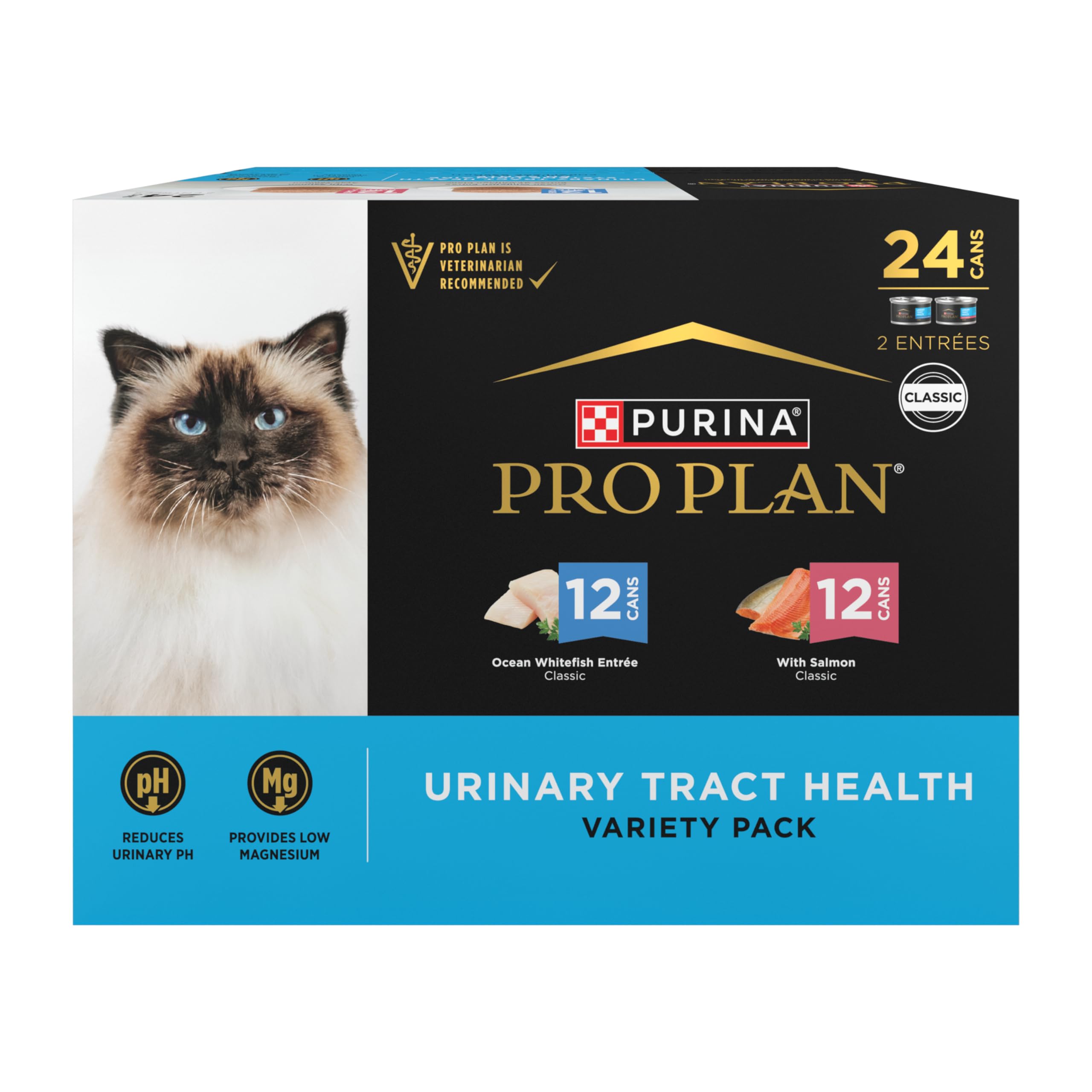 Purina Pro Plan Urinary Tract Health Pate Cat Food Variety Pack, Ocean Whitefish And With Salmon Entrees - (Pack of 24) 3 oz. Ca