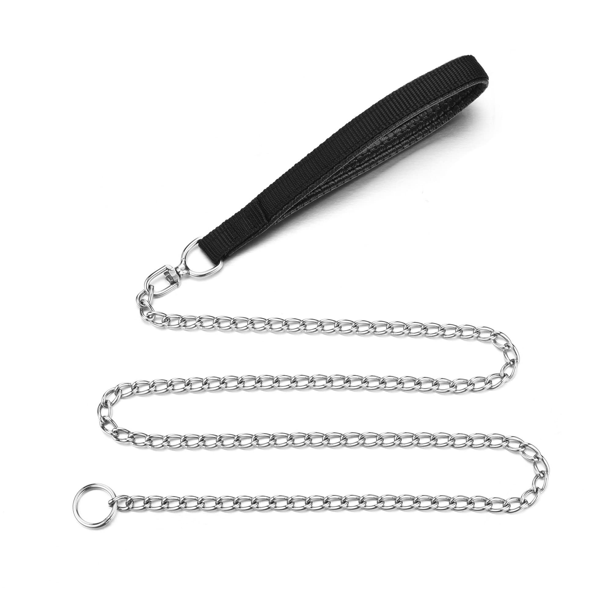 Filhome Metal Dog Leash And Collar - 4Ft Chew Proof Chain With P Chain Slip, Heavy Duty Sturdy Pet Leash With Padded Handle For