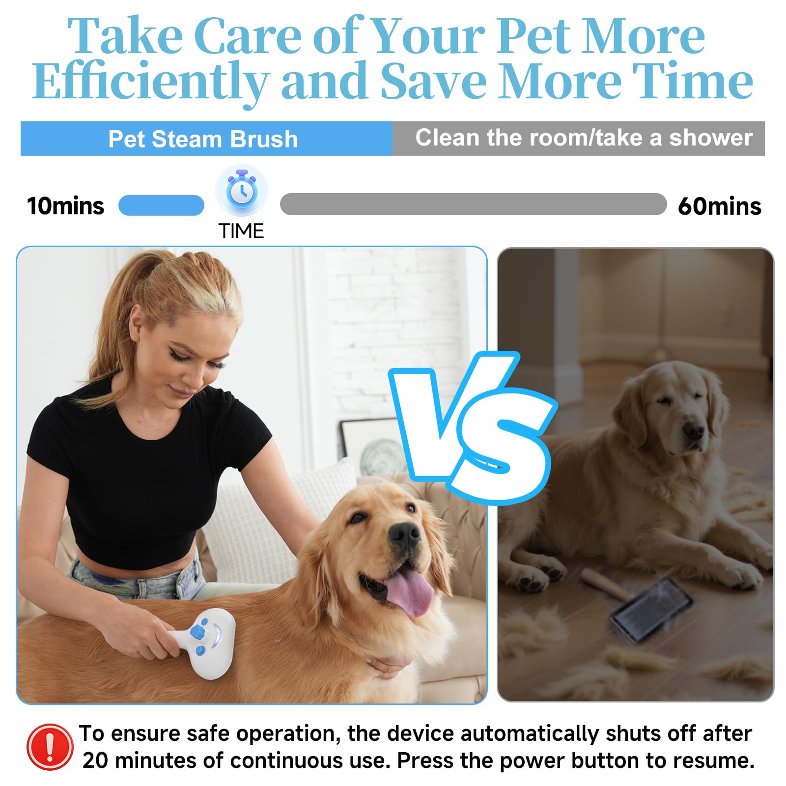 Pet Steam Brush for Dog & Cat - 3-in-1 Steam Grooming Brush for Shedding & Hair Removal - Self Cleaning Spray Comb with Mist for