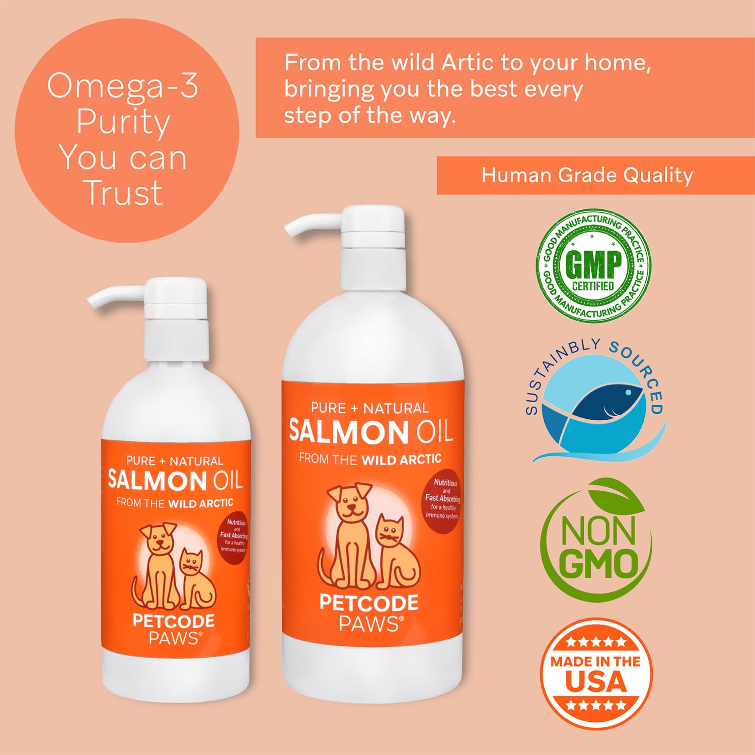 PETCODE PAWS 100% Pure + Natural Salmon Oil from The Wild Arctic for Dogs and Cats (16 OZ)