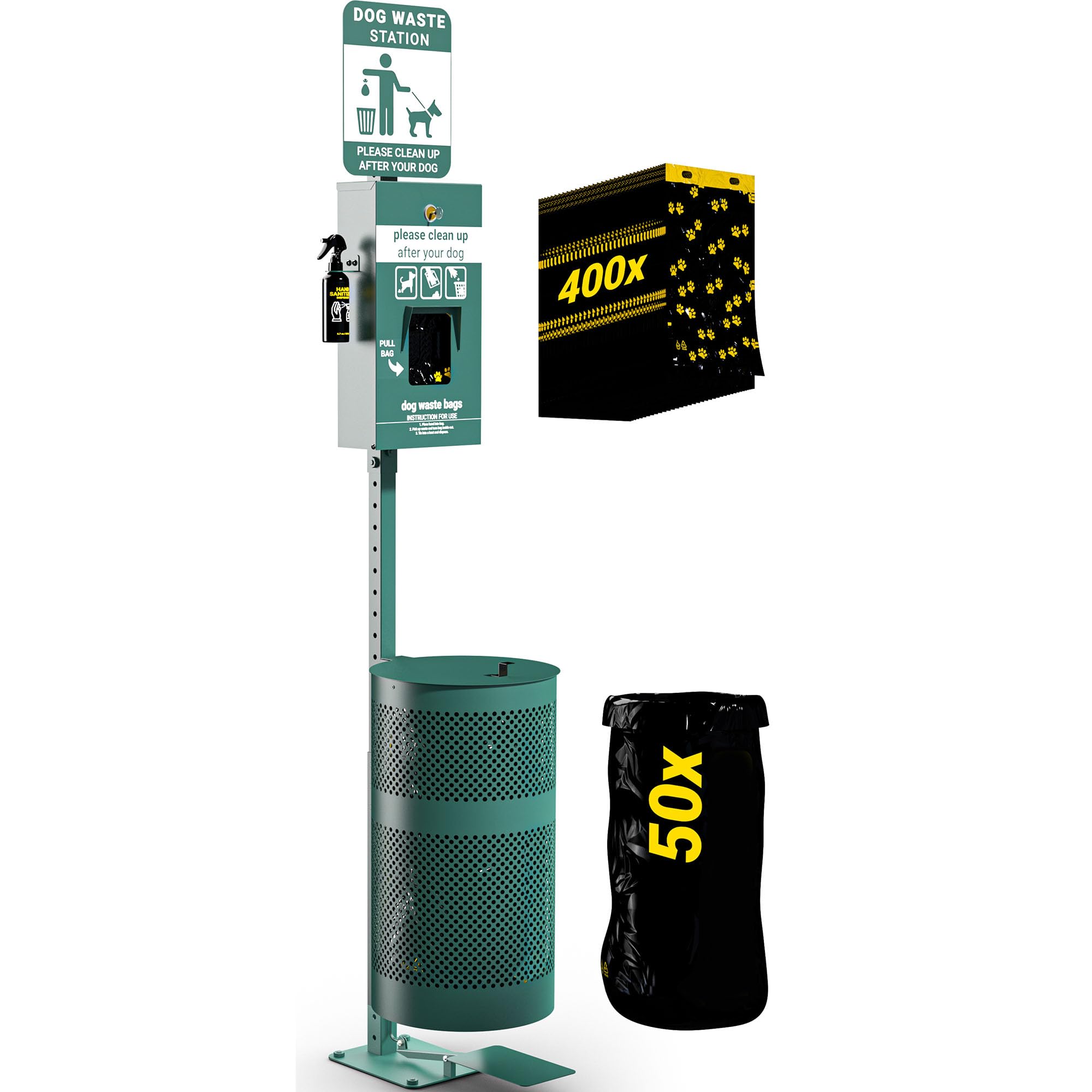Pet Waste Station with Lidded Pedal Trash Can