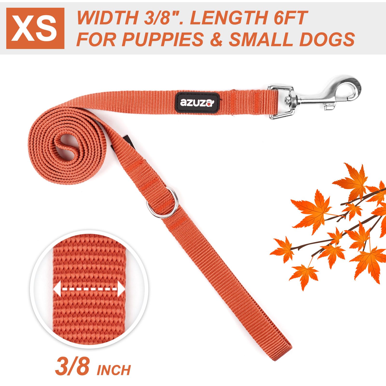 Azuza 3 Pack Fall Nylon Dog Leashes Strong & Durable Basic Dog Leash With Easy To Use Collar Hook For Puppy And Small Dogs, Xs (