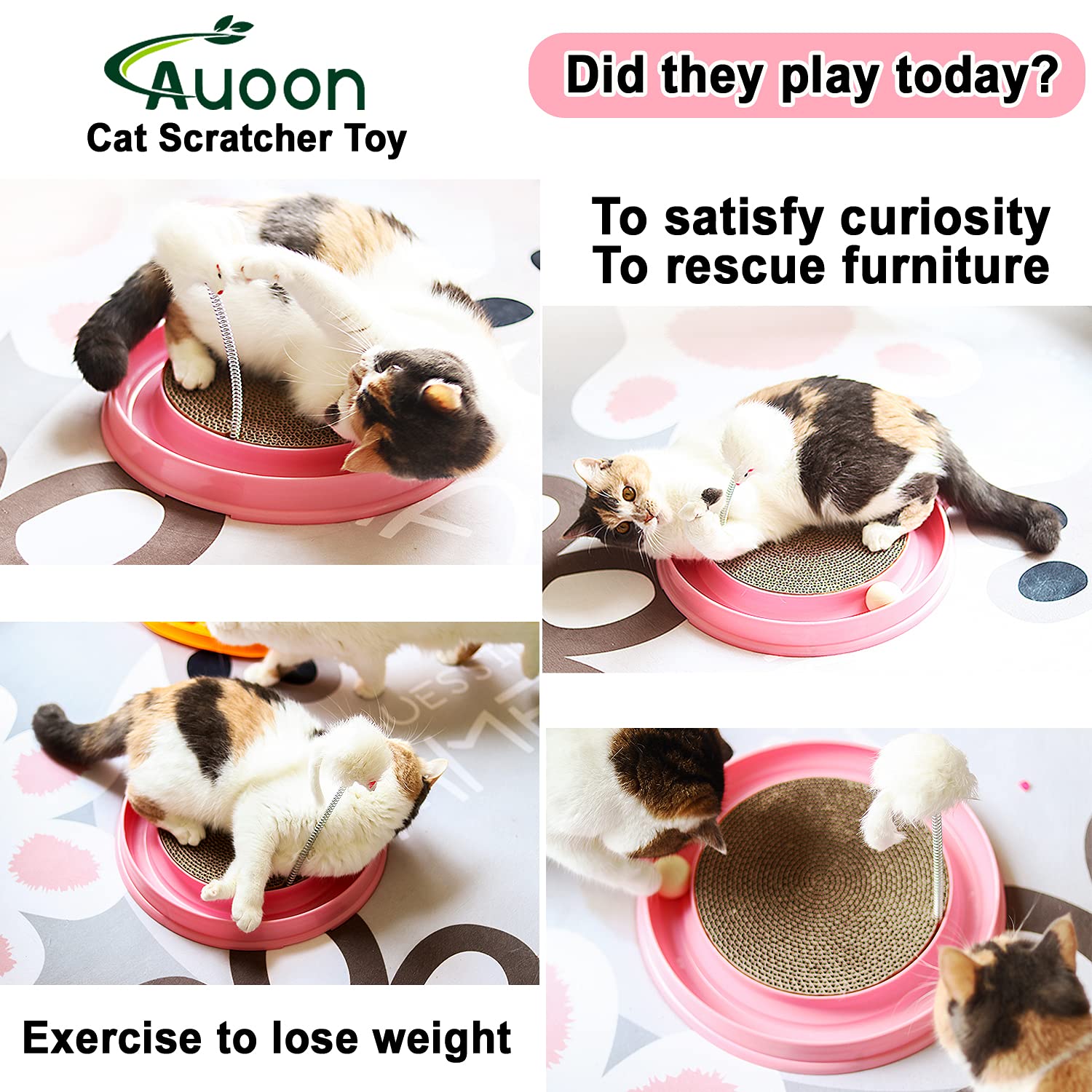AUOON Cat Scratcher, Scratch Pad, Post Pad Interactive Training Exercise Mouse Toy with Ball (Milk Shake)