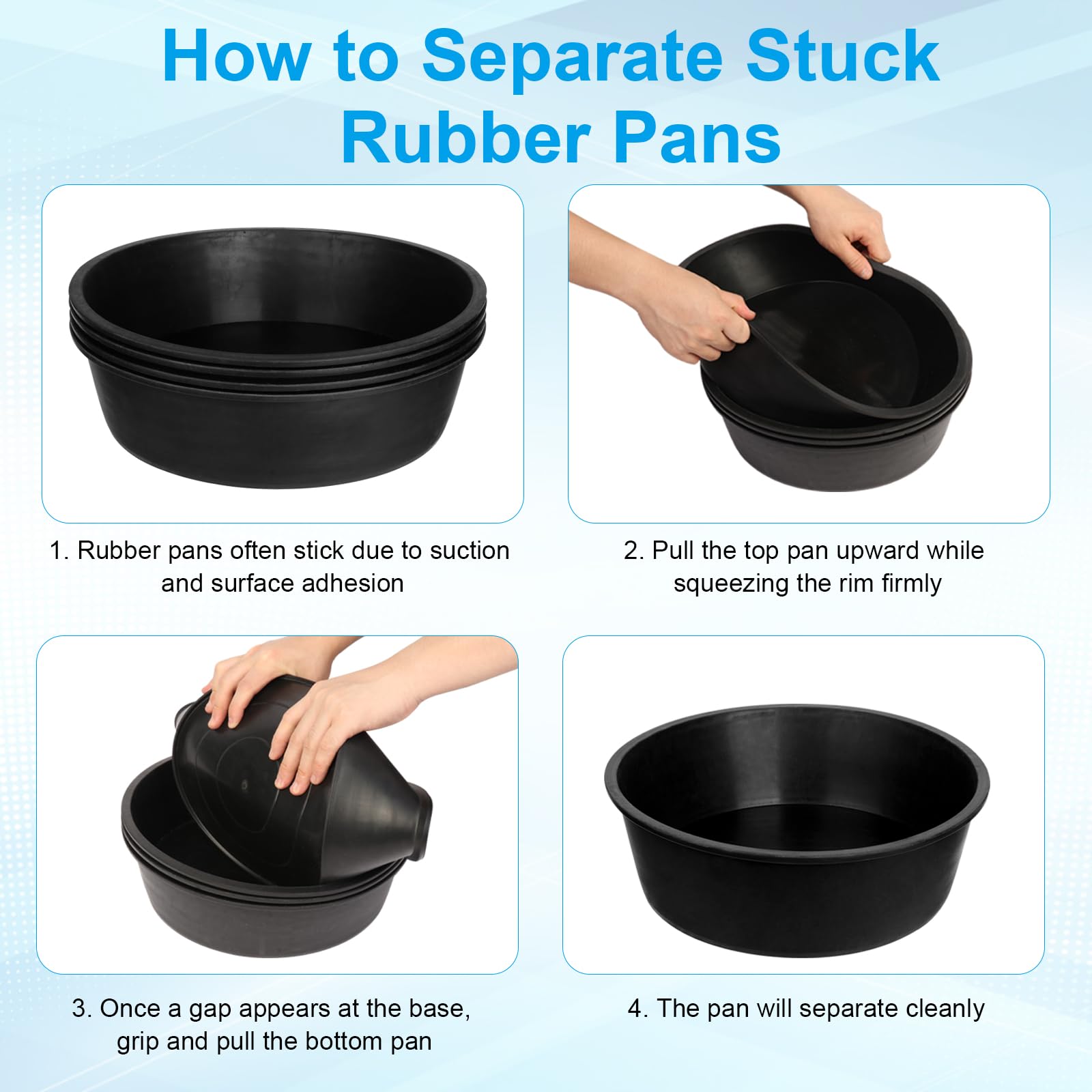 4 Pcs Rubber Feed Pan, 4 Quart 10.6 x 4.1 Inche Livestock Feeding Bucket, Dust Bath Container, Durable Utility Bowl for Horse Ca