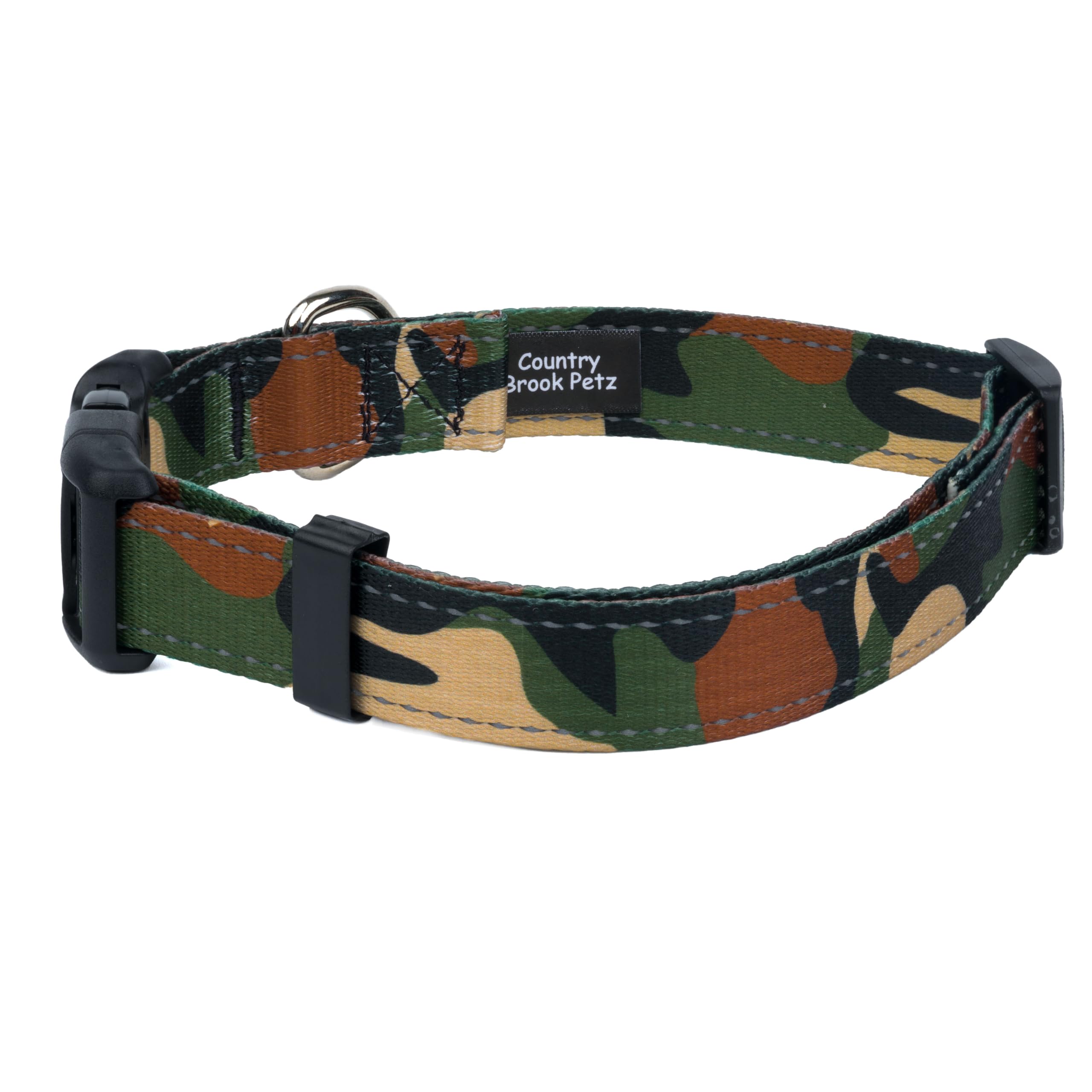 Country Brook Petz - Deluxe Woodland Camo Hd Reflective Dog Collar - Made In The U.S.A. With 11 Night Safe Designs (5/8 Inch, Sm
