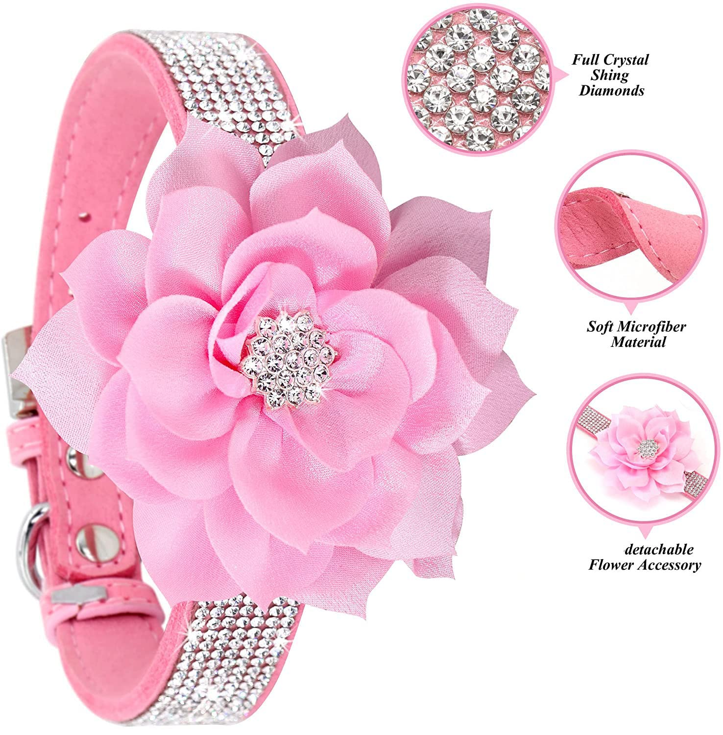 Haoyueer Cute Dazzling Sparkling Soft Suede Leather Dog Rhinestone Collar Crystal Diamond Pet Dog Puppy Collar (Red, L)