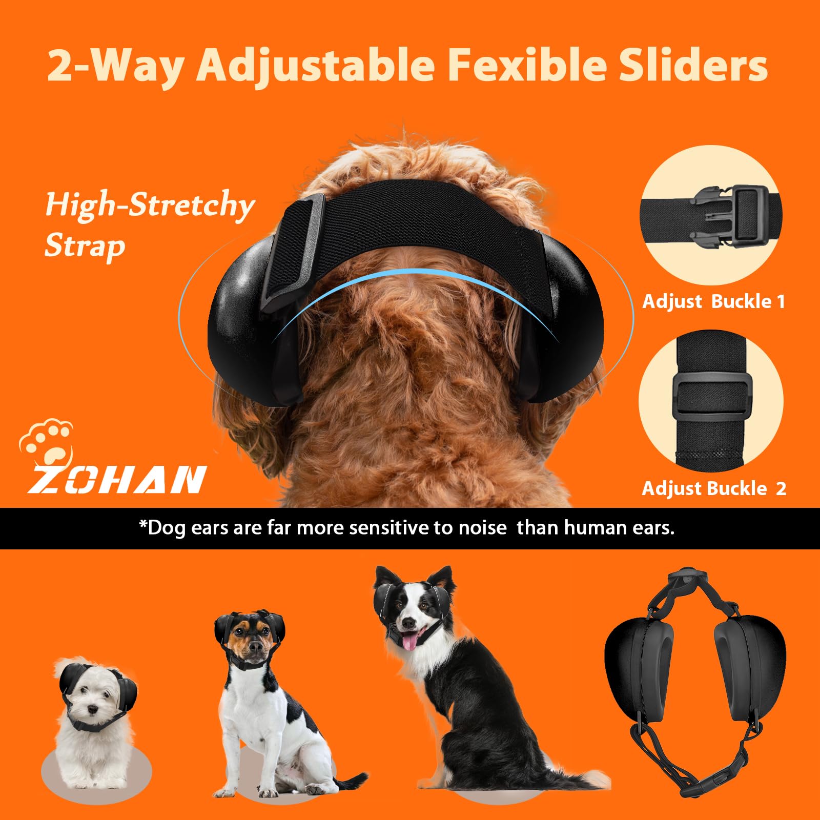 ZOHAN Dog Ear Muffs for Noise Protection, Comfort Dog Noise Cancelling Ear Muffs with Fast Snap Lock for Fireworks, Thunder, Vac