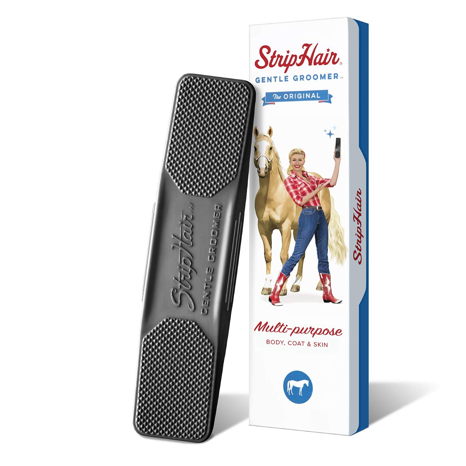 Striphair Gentle Groomer - Original For Horses Dogs 6-In-1 Shedding Grooming Massage (Black)