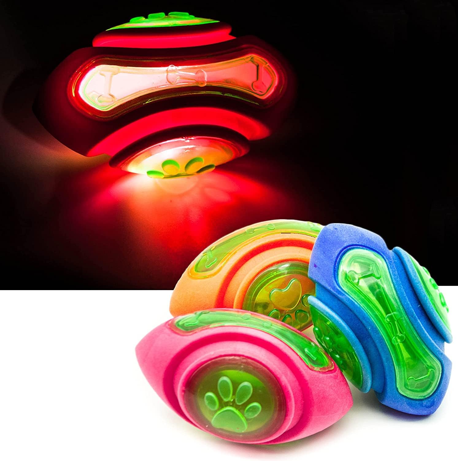 Woofy Interactive Led Ball Bouncy Chew Toys, Dumbbell Flashing Balls Teething Toys Indoor Interactive Dog Toys For Boredom | Ass