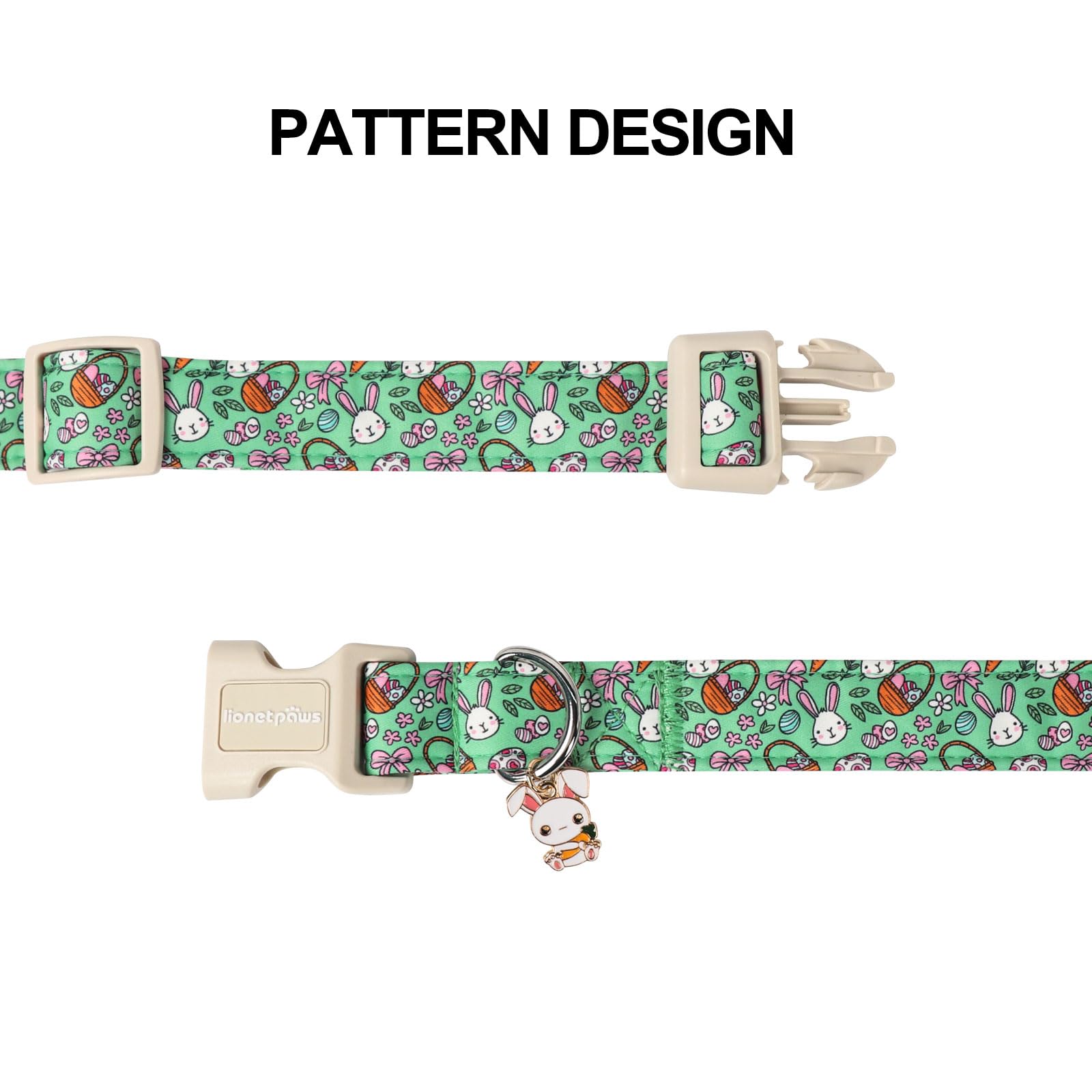 Lionet Paws Easter Dog Collar- Cute Green Eggs Dog Collars With Plastic Buckle, Light Adjustable Dog Medium Collars With Rabbit
