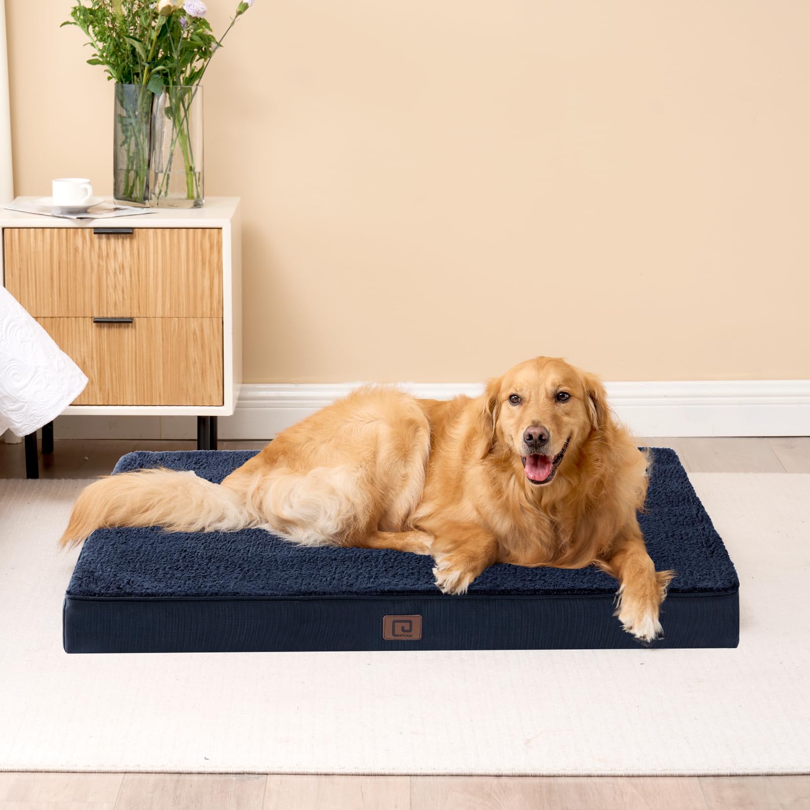 Eheyciga Orthopedic Xxl Dog Beds For Jumbo Dogs With Removable Washable Cover For Crate, Navy, 47X29
