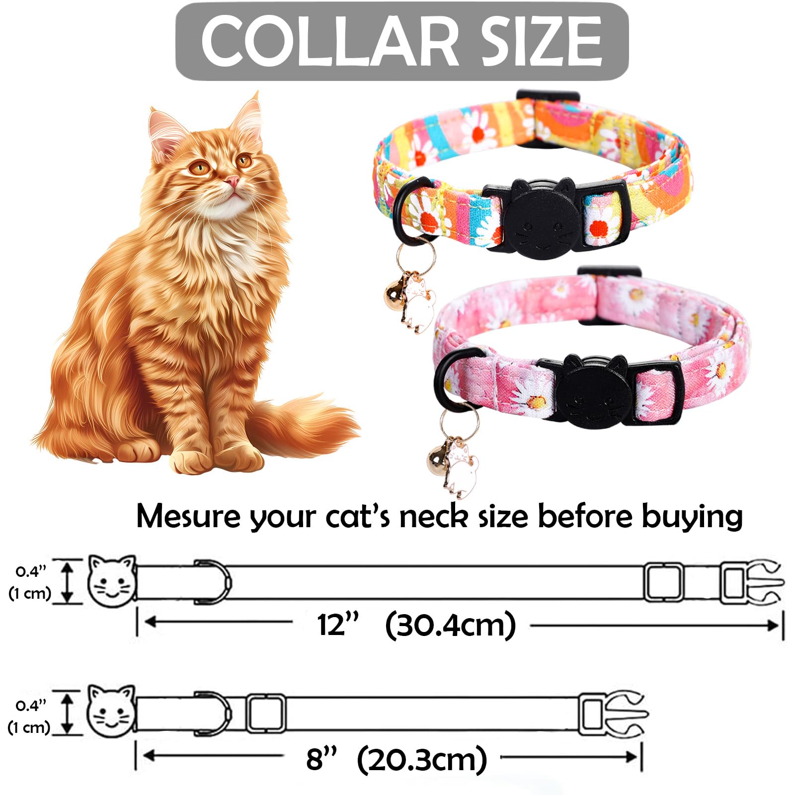 Lionheart Glory 2 Pack Cat Collar Breakaway With Bell & Pendant Pink Flowers Kitten Collar Soft Adjustable Safety Cat Collars Fo