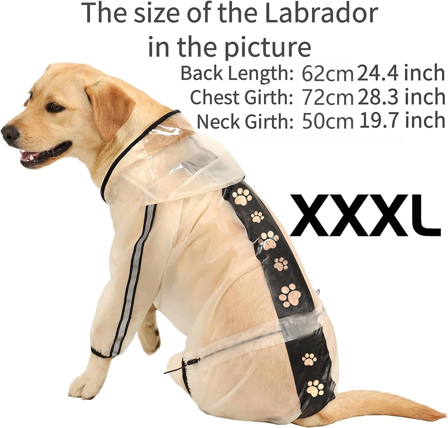 Olsa Dog Raincoat, Dog Hooded Slicker Poncho, 4 Legs Rain Jacket With Reflective Stripe, Transparent Water Proof Resistant Rain