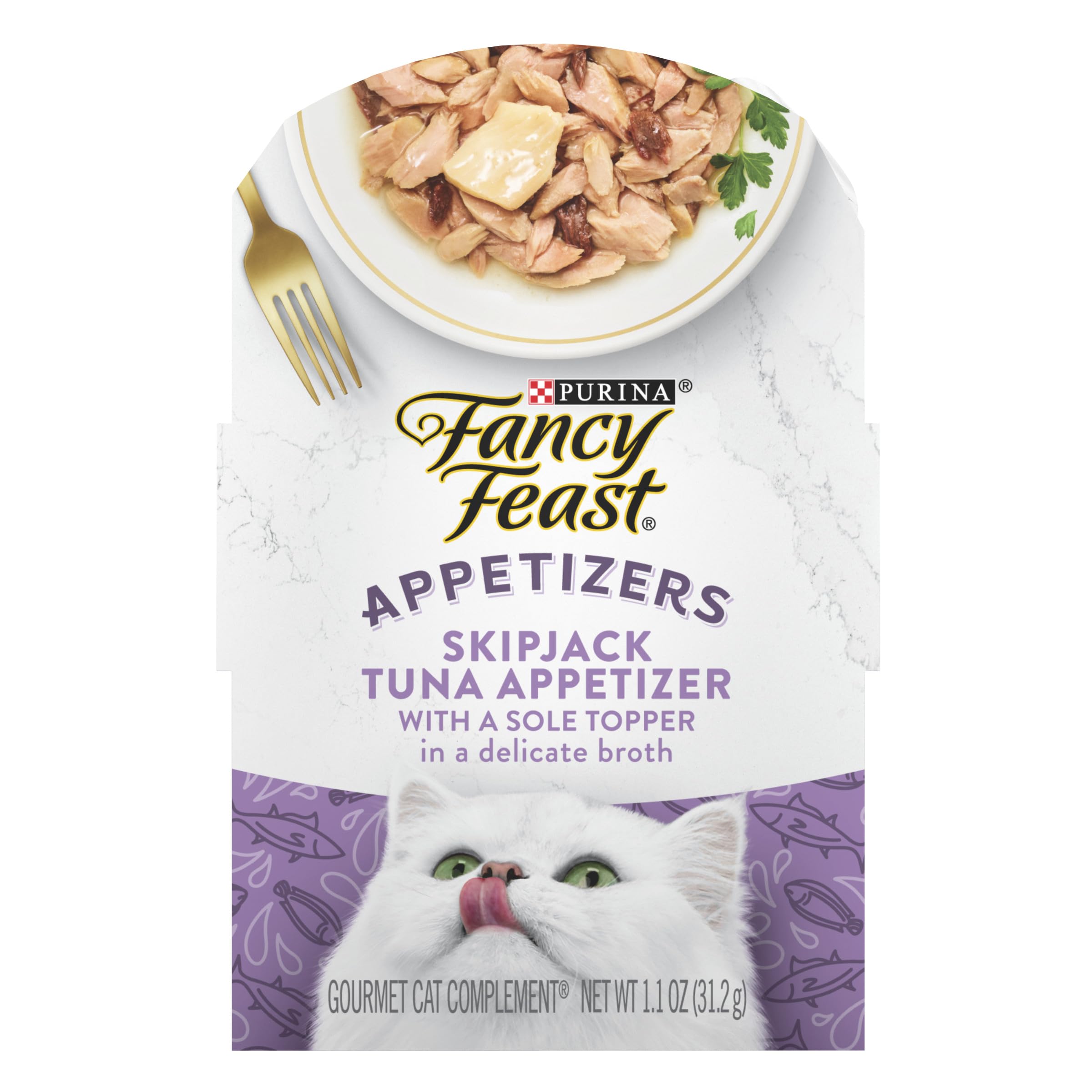 Purina Fancy Feast Appetizers Lickable Grain Free Wet Cat Food Topper Skipjack Tuna Appetizer with Sole - (Pack of 10) 1.1 oz. T