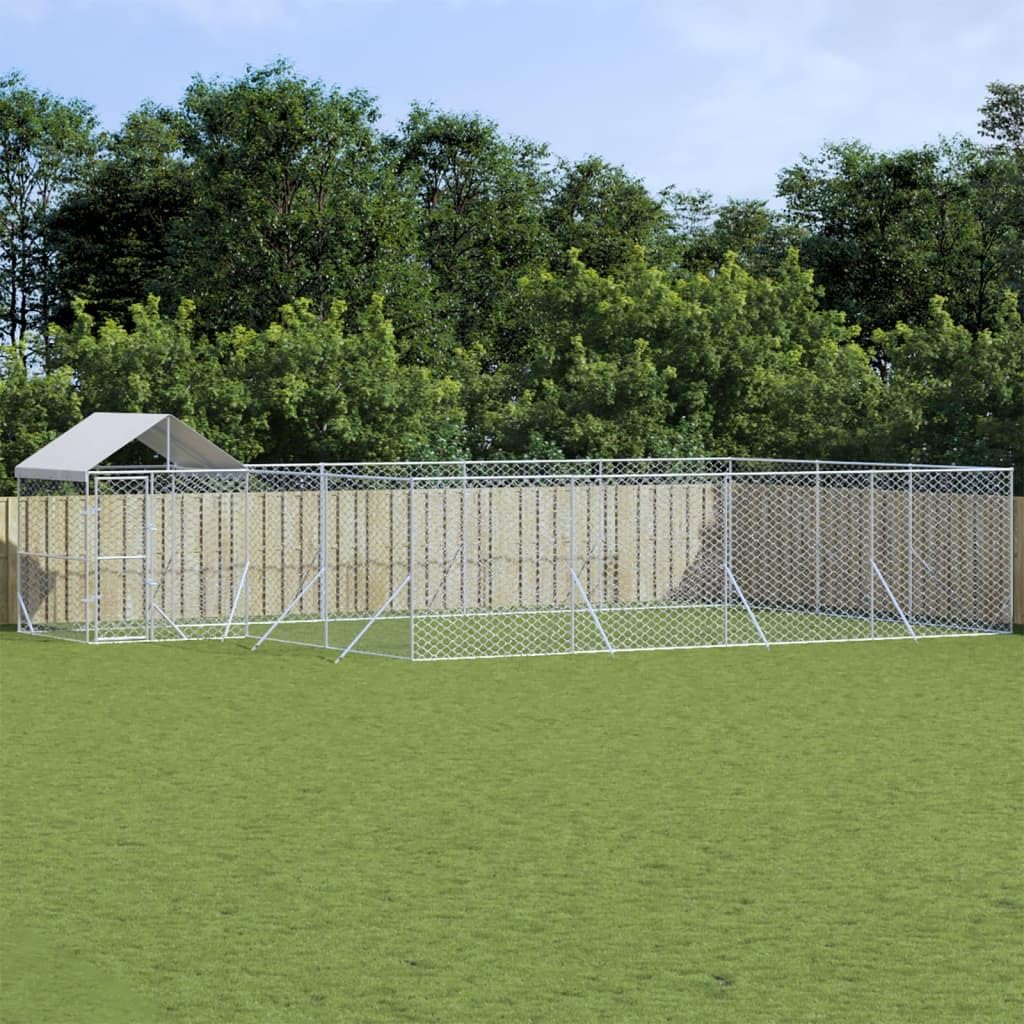 vidaXL Outdoor Dog Kennel with Roof Silver 10x6x2.5 m Galvanised Steel