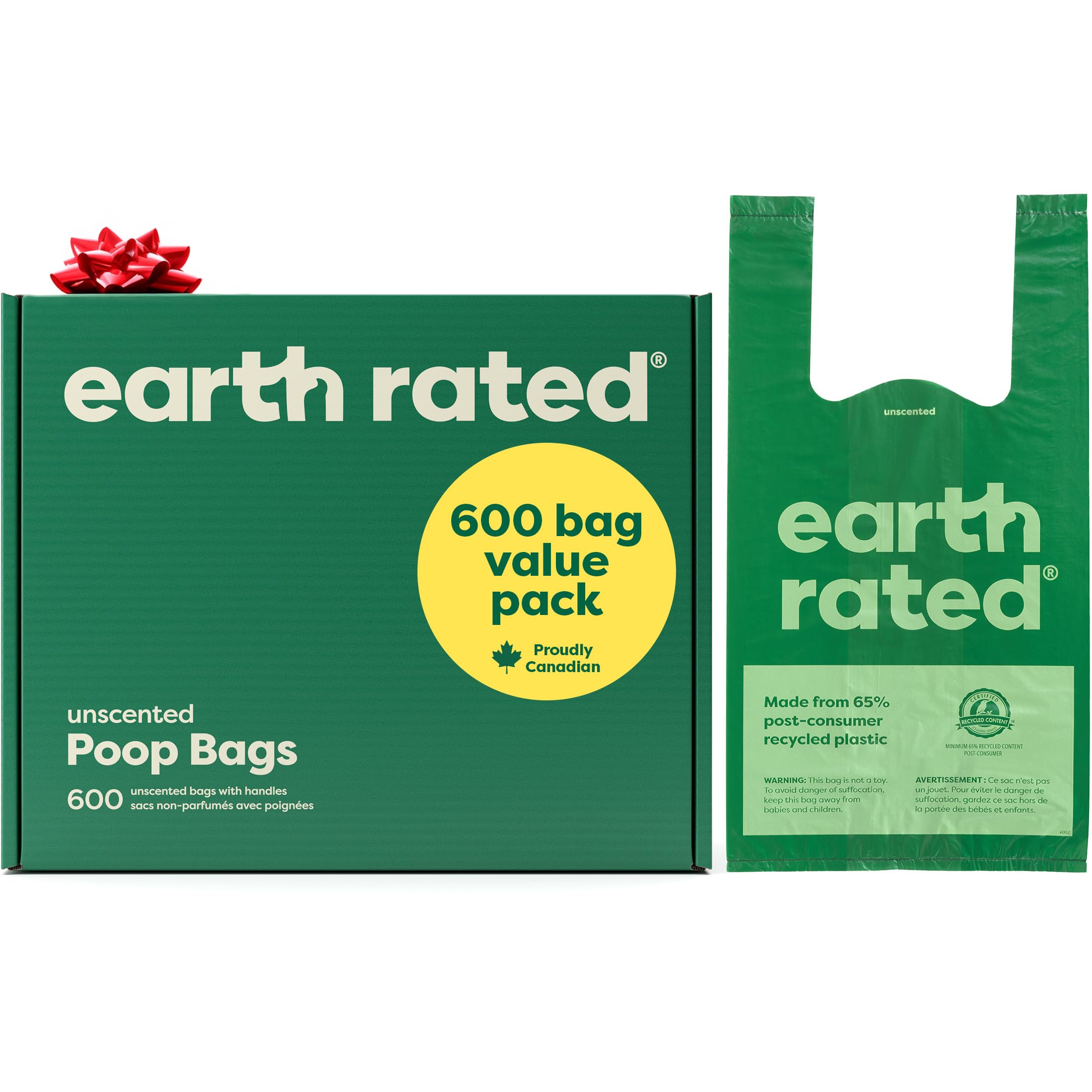 Earth Rated Dog Poop Bags With Handles Value Pack, Easy Tie And Guaranteed Leakproof, Unscented, 600 Handle Bags