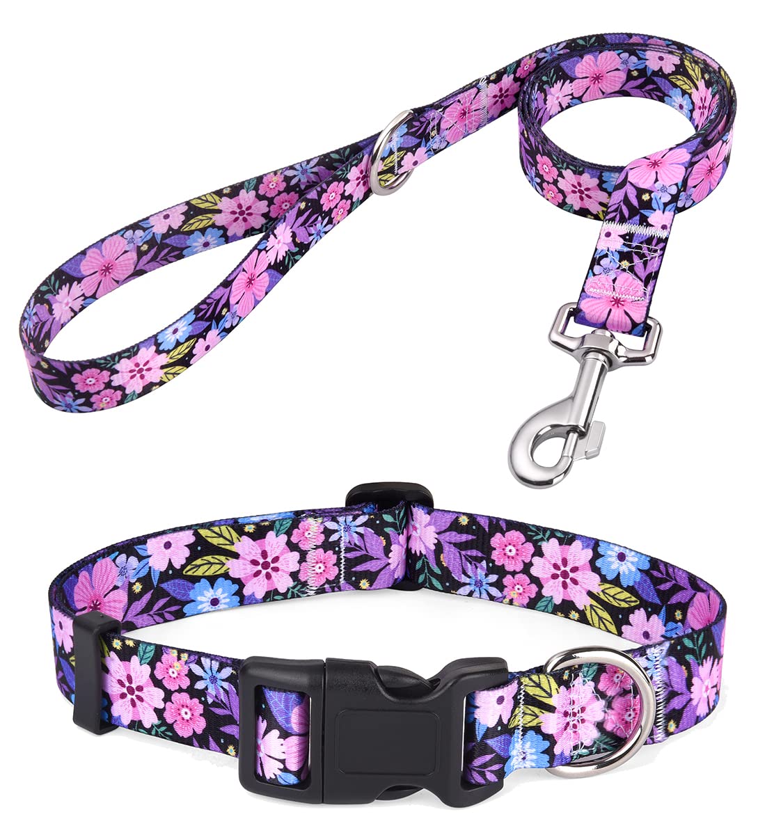 Mihqy Dog Collar And Leash Set With Bohemia Floral Tribal Geometric Patterns - Soft Ethnic Style Collar Adjustable For Small Medium Large Dogs(Pink Floral Set,Xs)
