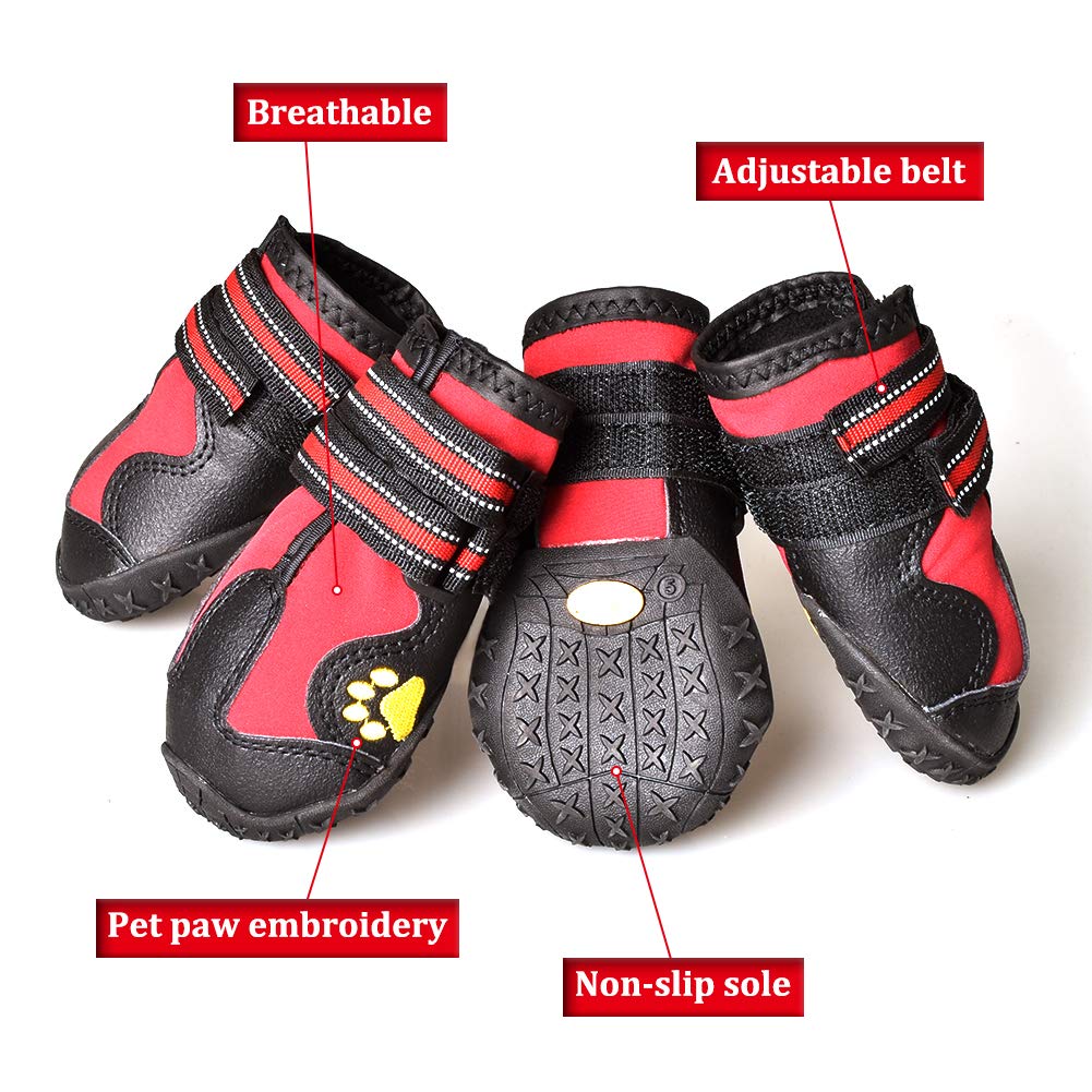 Covertsafe& Dog Boots For Dogs Non-Slip, Waterproof Dog Booties For Outdoor, Dog Shoes For Medium To Large Dogs 4Pcs With Rugged Sole Black-Red, Size 1: (2.3 Inch X1.6 Inch)(L*W) For 10-23 Lbs