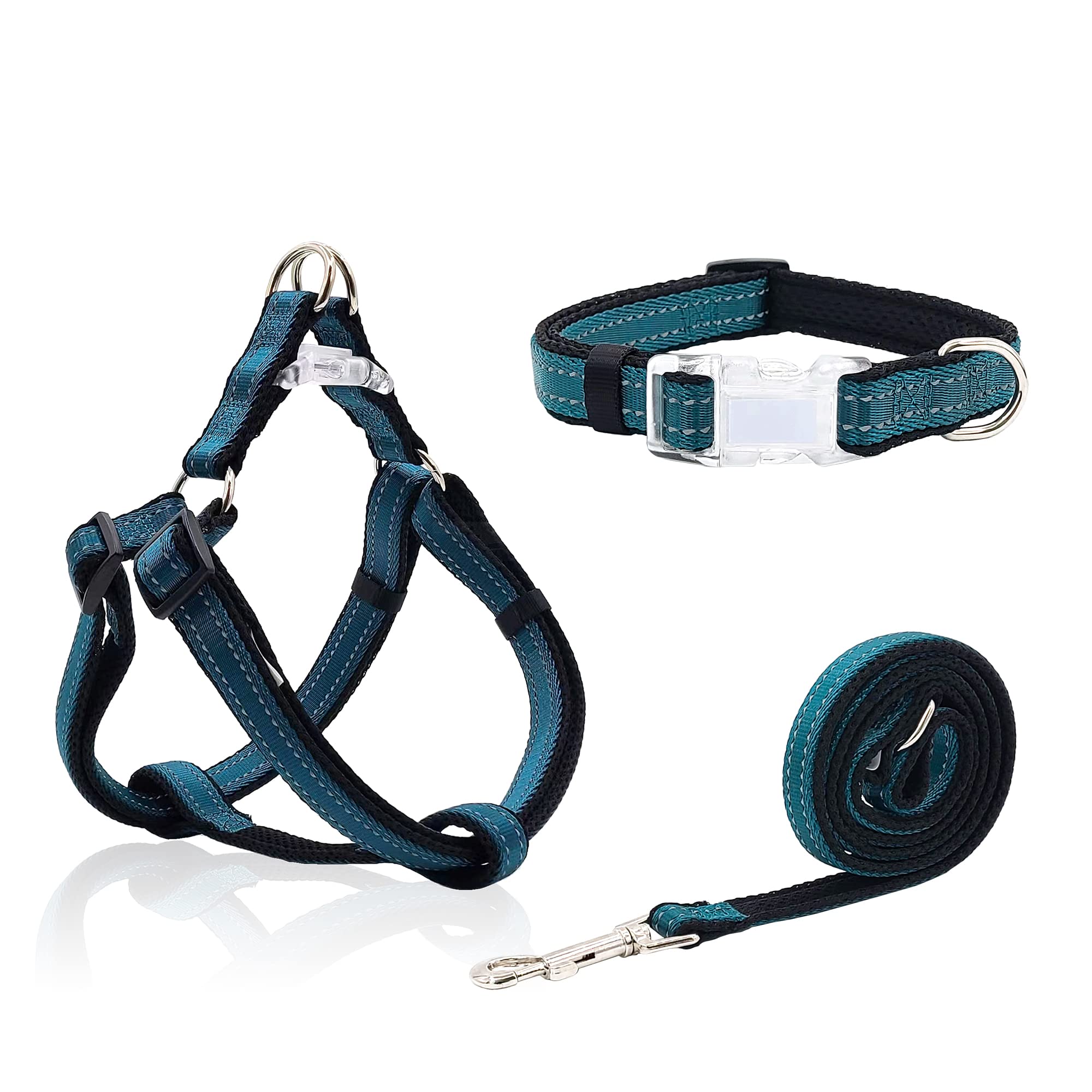 Reflective Dog Harness, Collar & Leash Set - No Pull Harness With Quick Release Buckle For Small Dogs - Double D - Ring Step - I