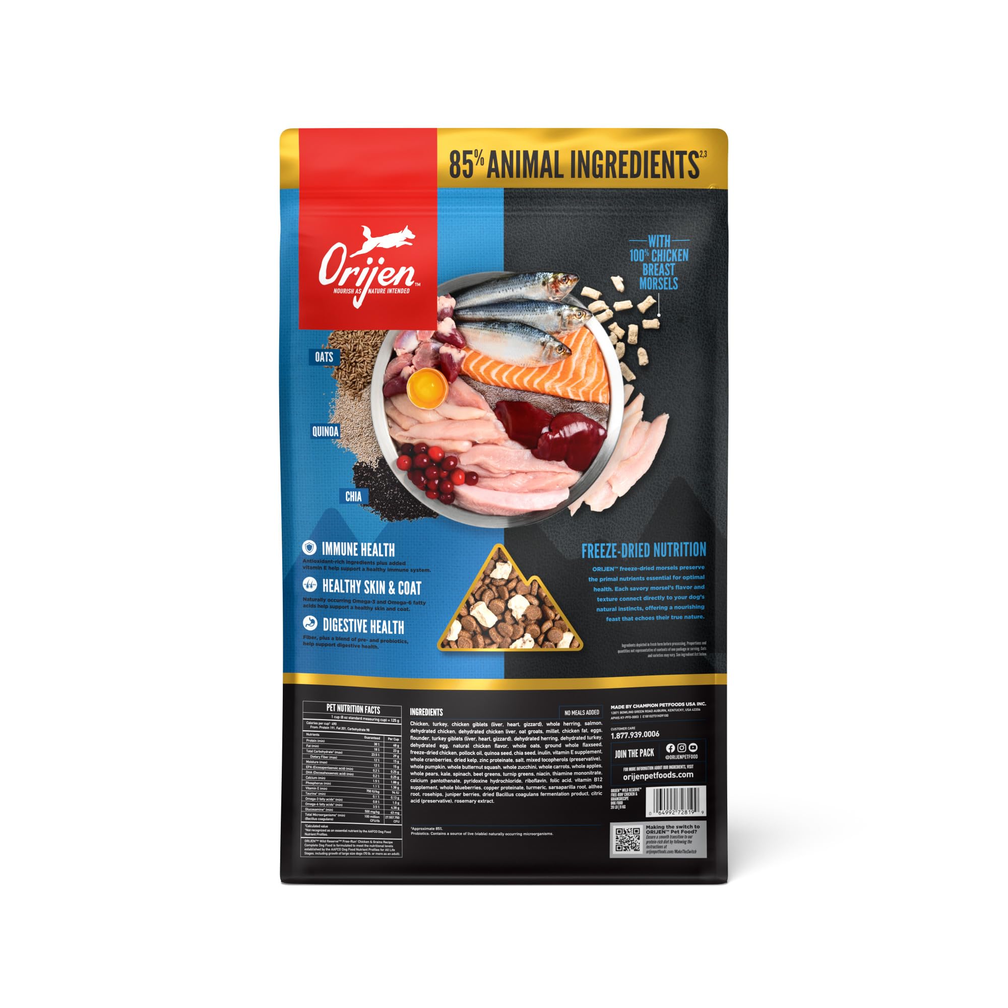 ORIJEN Wild Reserve Dry Dog Food Free-Run Chicken & Grains Recipe 20lb Bag