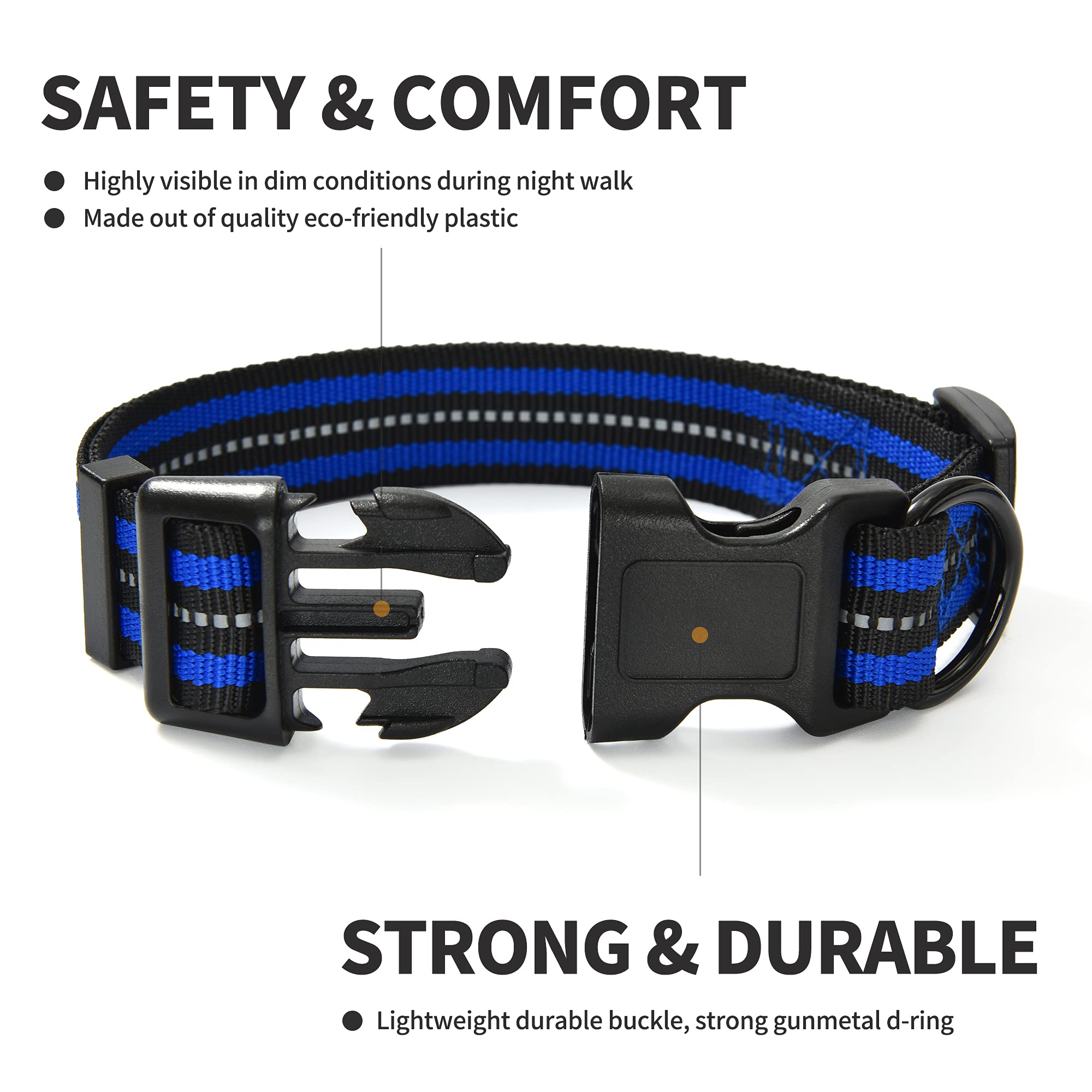 Mile High Life Reflective Dog Collar | Nylon Pet Collars Wiith Buckle | Light Weight Puppy Collars | Blue Dog Collars For Small