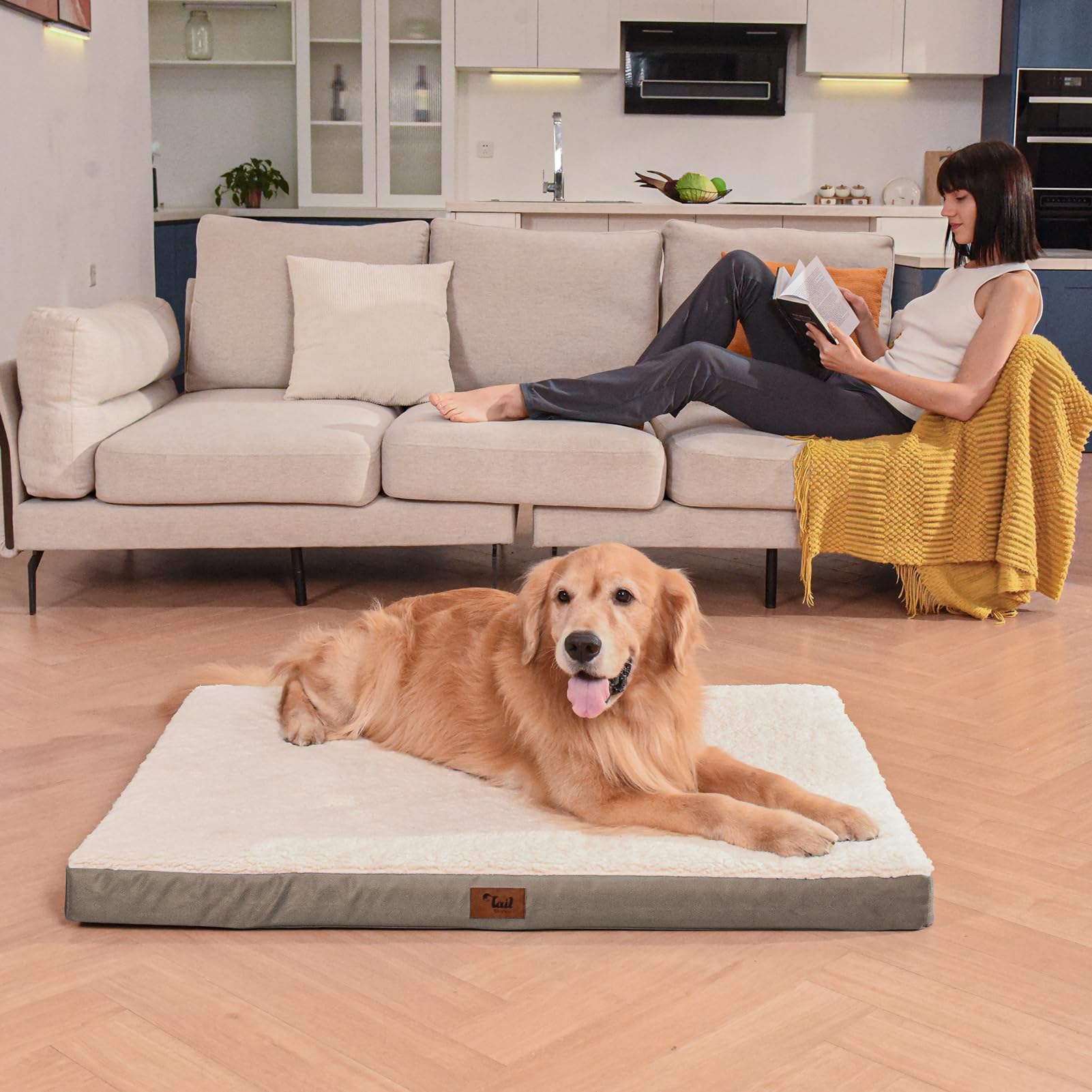 Tail Stories Orthopedic Dog Bed for Extra Large Dogs, XL Waterproof Comfort Pet Bed for Large Sized Dog, Egg Crate Foam Pet Bed