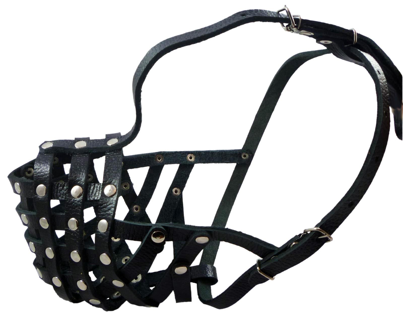 Secure Leather Mesh Basket Dog Muzzle #15 Black - Rottweiler (Circumference 13.5, Snout Length 4)