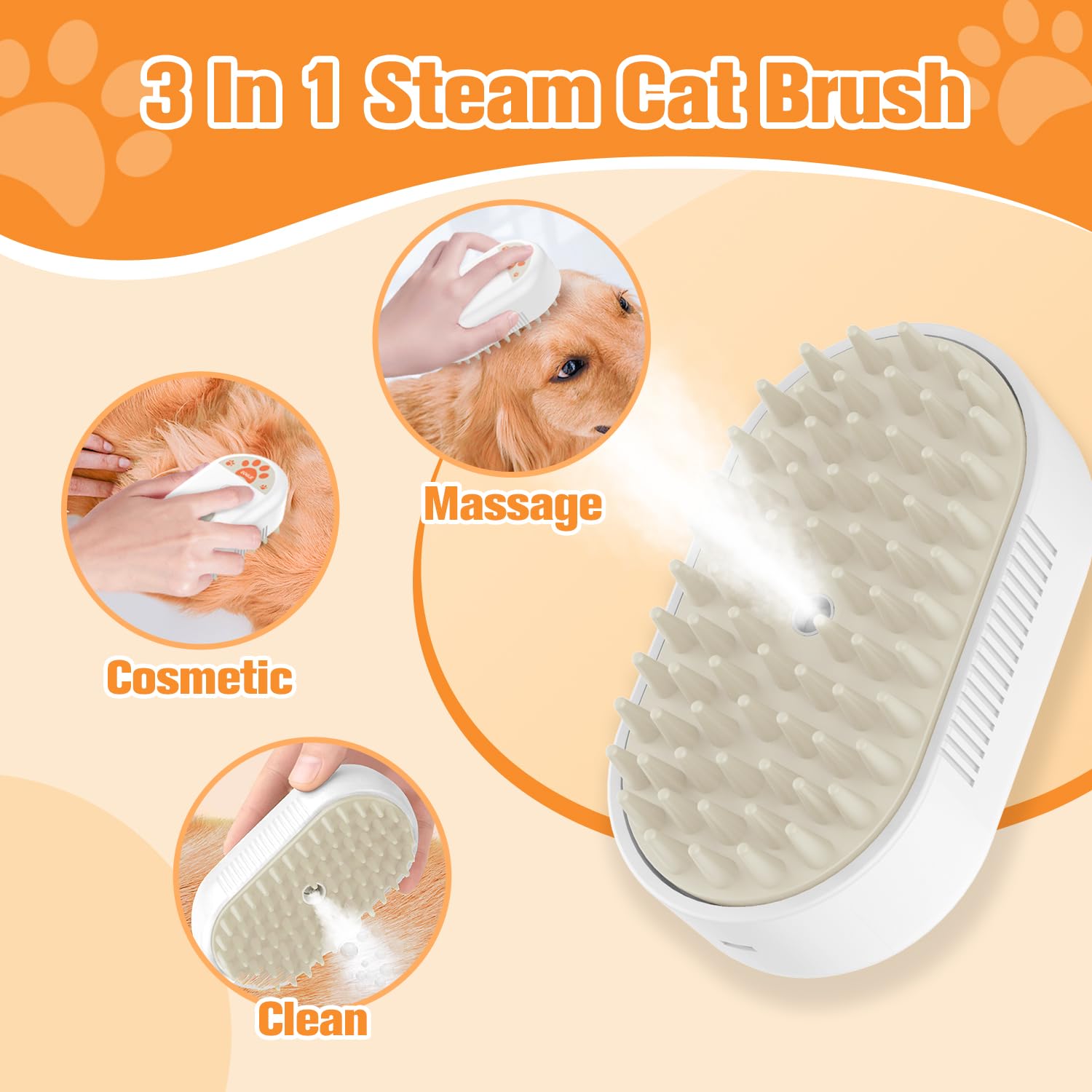 Sogue Cat Steam Brush,Silicone Dog Steamy Brushes,Rechargeable Pets Steam Brush For Dogs And Cats,Spritz Defur Comb For Cats,3 I