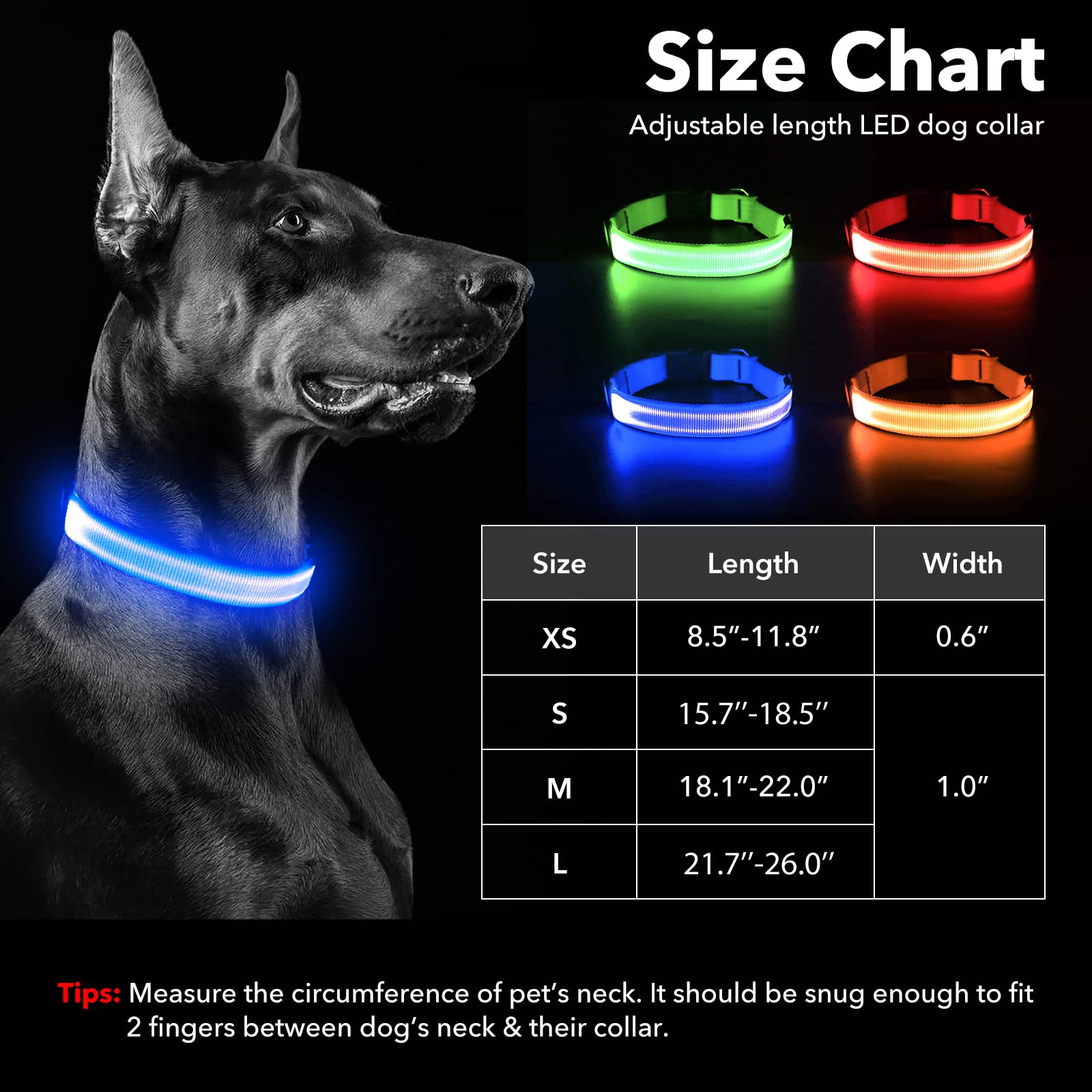 Illumifun Led Dog Collar, Usb Rechargeable Lighted Up Dog Collar, Adjustable Nylon Webbing Glowing Pet Safety Collar For Your Dogs (Blue, Medium)