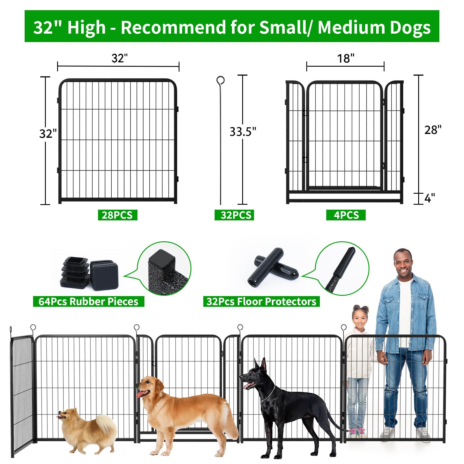 Kfvigoho Dog Playpen Outdoor Extra Wide 32 Panels Heavy Duty Dog Fence 32'' Height Anti-Rust With Doors Portable For Rv Camping
