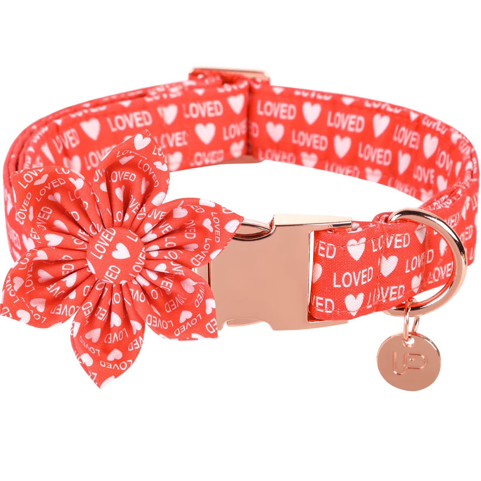 Up Urara Pup Valentine’S Day Dog Collar With Flower, Valentine Flower Collar With Metal Buckle, Valentine’S Day Gift Pet Collar For Medium Girl Dog, Wedding Dog Collar, Red, M, Neck 13.5-22In
