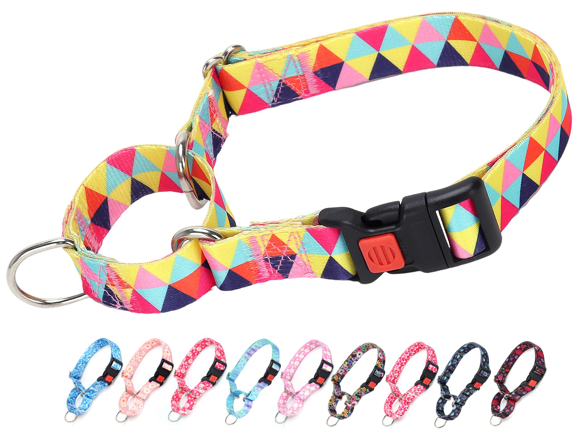 Martingale Collar For Dogs, Colorful Triangle Design Dog Collar For Small Medium Large Dogs, Adjustable Heavy Duty Dog Collars F