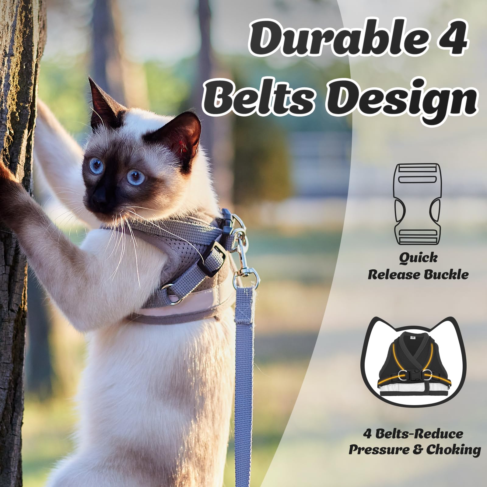 Supet Cat Harness And Leash Set For Walking And Small Dog Soft Mesh Harness Adjustable Vest With Reflective Strap Comfort Fit Fo