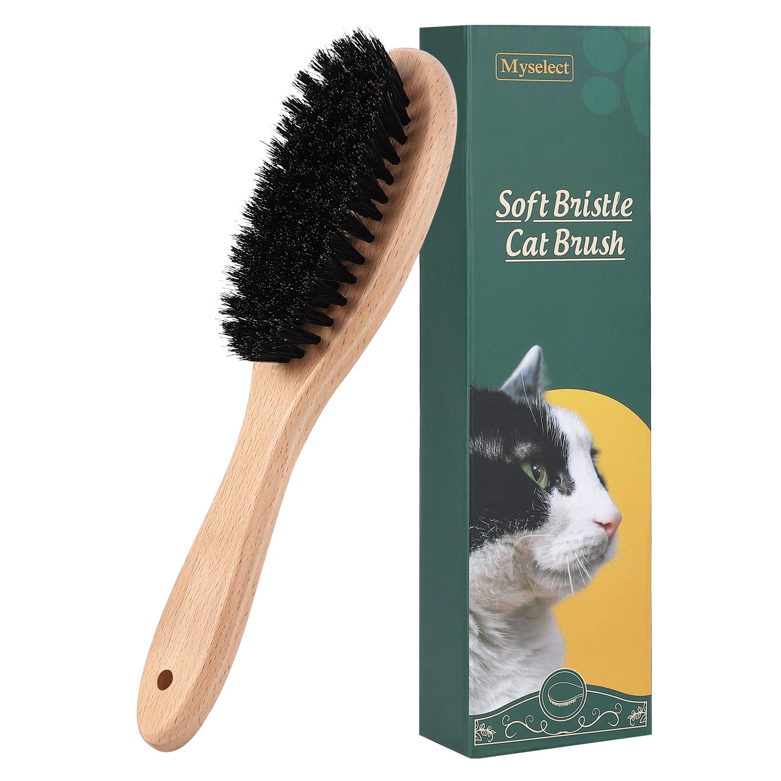 Boar Bristle Cat Brush With Wooden Handle, Soft And Gentle, Reduce Shedding, Make Coat Soft, Smooth And Shinny, Daily Grooming T