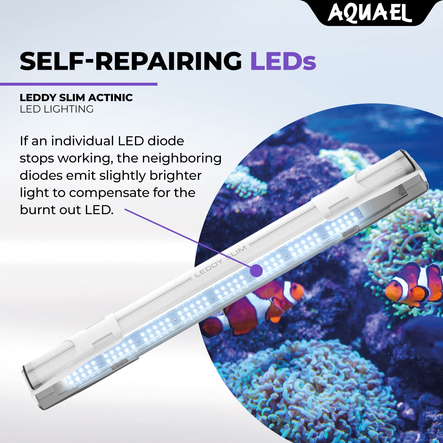 Aquael Leddy Slim Actinic Premium Aquarium Light (Black, 36W 40'-48')