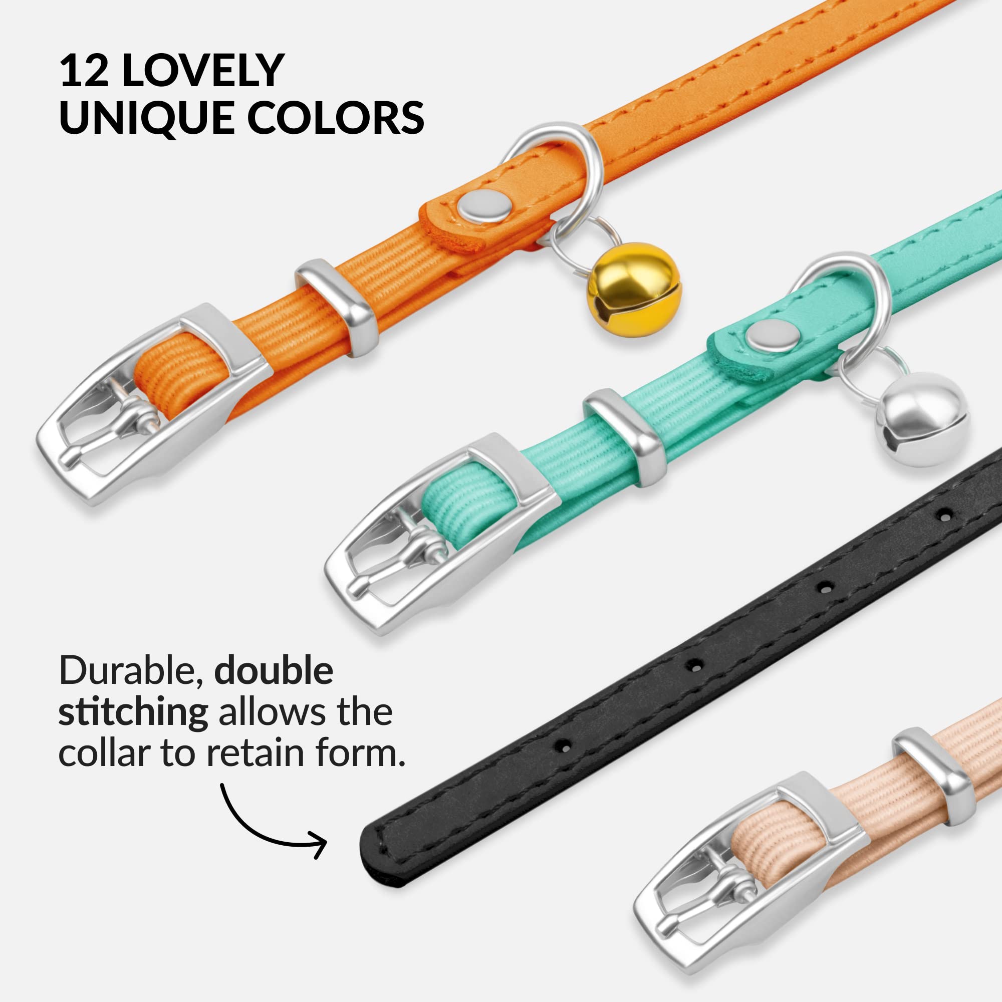 Collardirect Leather Cat Collar With Bell - Kitten Small And Big Cat Collar For Boy Cats, Girl Cats With Safety Elastic Strap (N