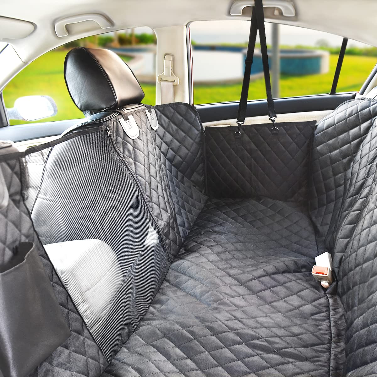 Vailge Dog Seat Cover for Back Seat, 100% Waterproof Dog Car Seat Covers with Mesh Window, Scratch Prevent Antinslip Dog Car Ham