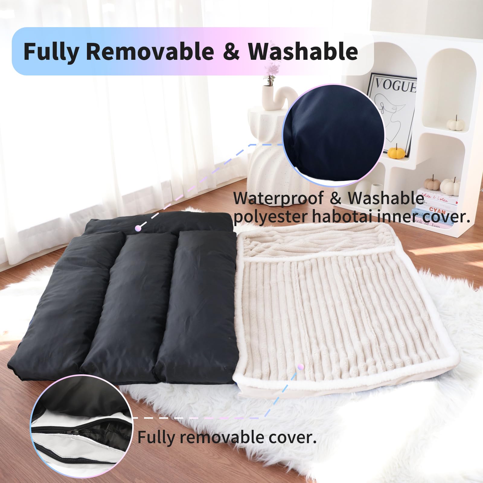 Luxury Dog Bed With Pillow Deluxe Flannel Pet Bed With Removable Washable Cover & Anti-Slip Bottom, Super Soft Dog Sofa Fluffy D