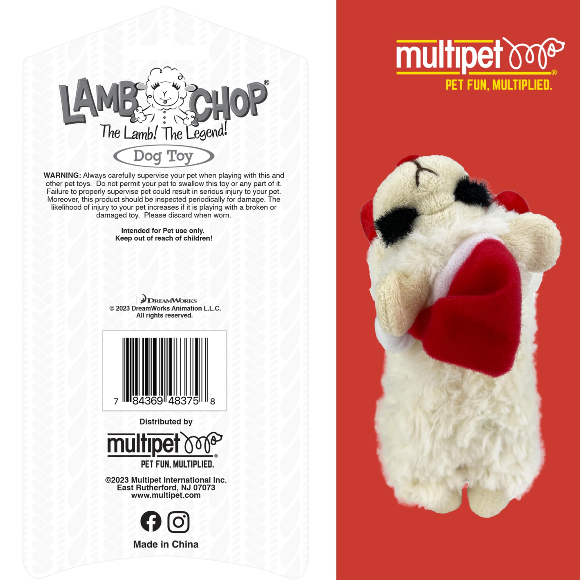 Multipet Lamb Chop Dog Plush Toy W/ Santa Hat - Squeaky Dog Toy For All Dogs - Extra Soft Plush Dog Toy - Stuffed Animal Dog Toy For Cuddling & Playing - Cute Pet Toy (6, Cream)