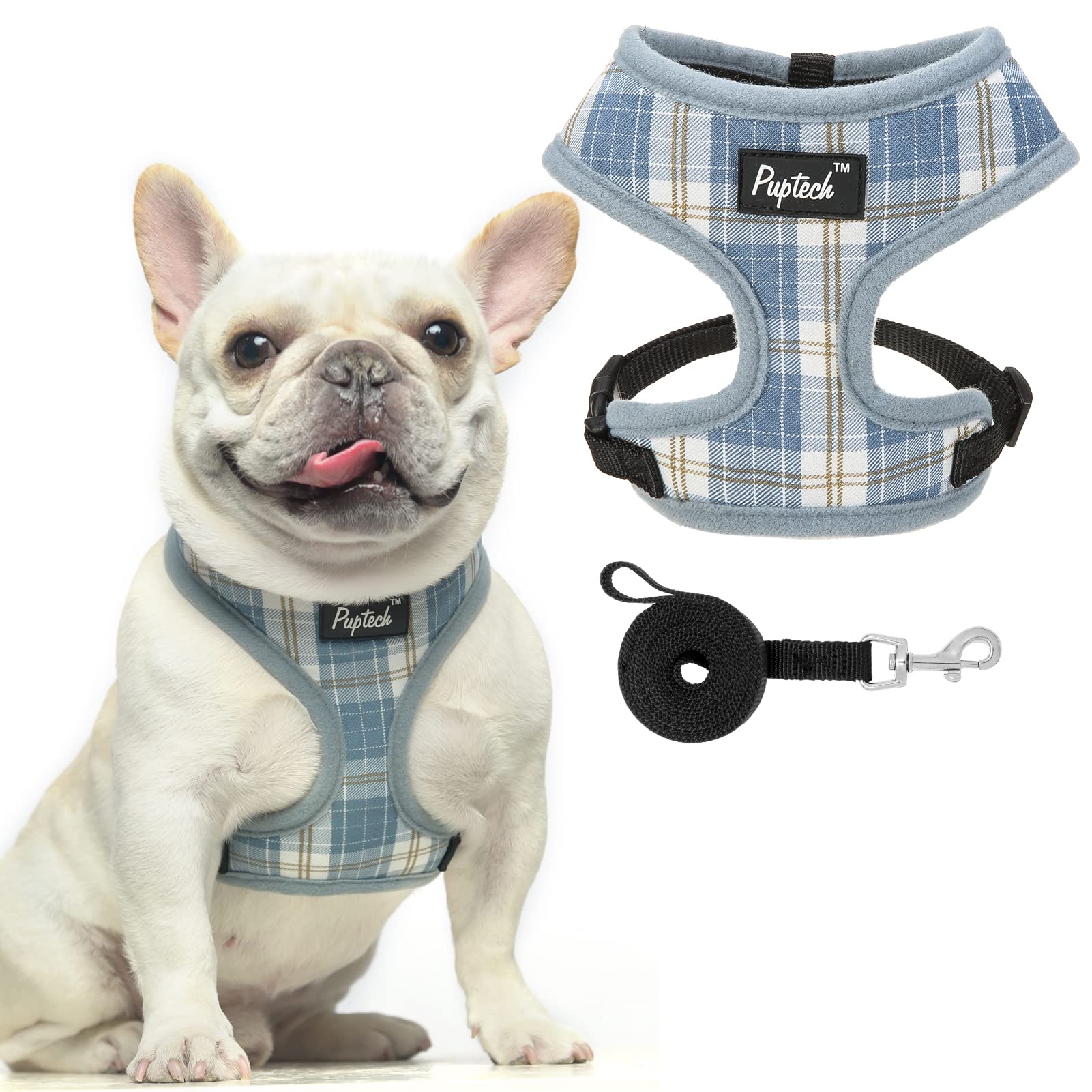 Pupteck Soft Mesh Dog Harness And Leash Set Pet Puppy Cat Comfort Padded Vest No Pull Harnesses, Sky Blue, M