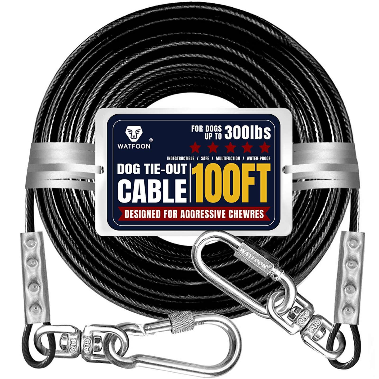 Extra Strong 100Ft Tie Out Cable Chains For Large Dogs Up To 300 Pound, 1000+Pound Break Strength Tieout Tether Trolley Training